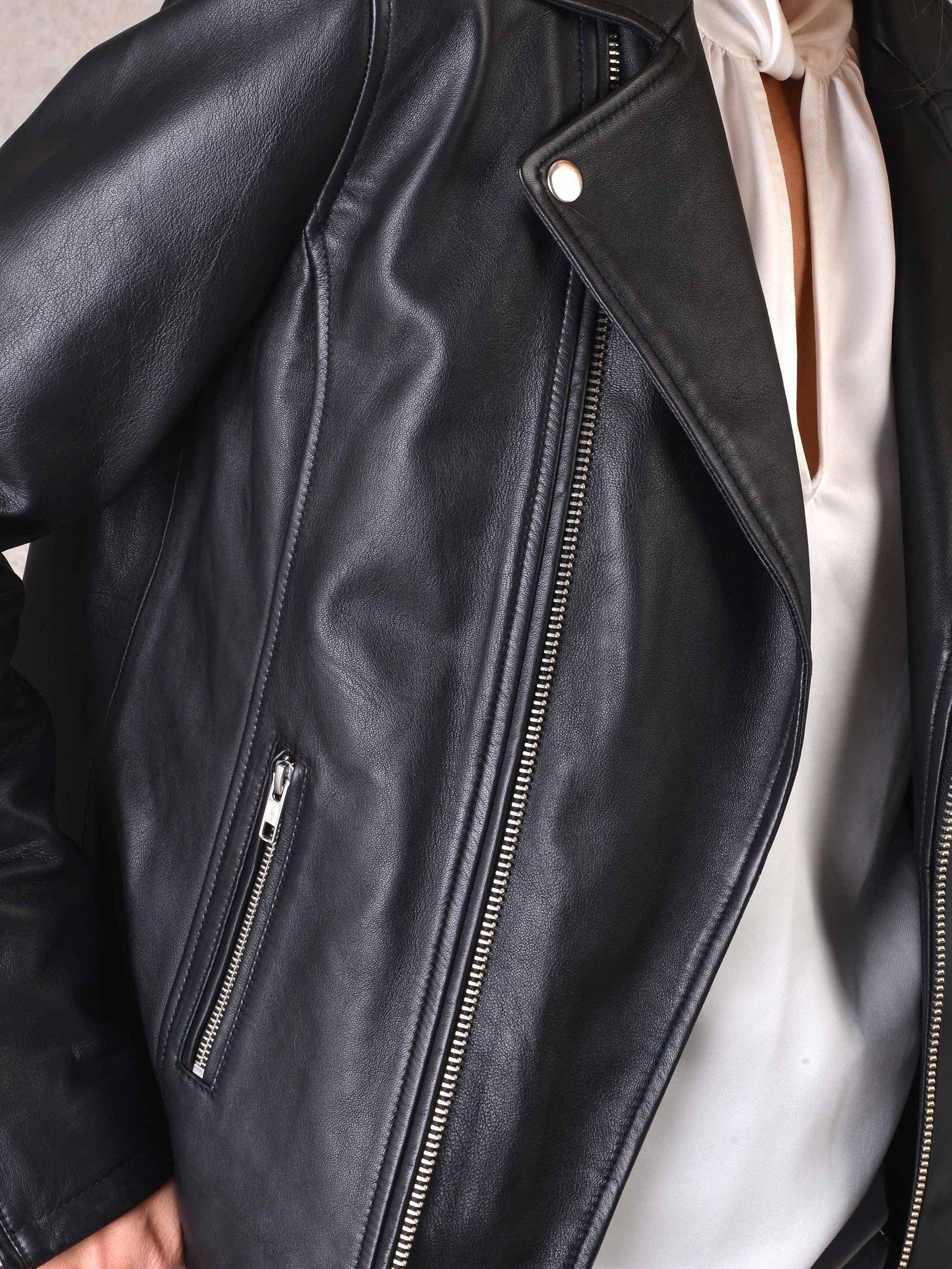 Product image 3 of 6, which shows Ro&Zo Leather Biker Jacket, Black, 6