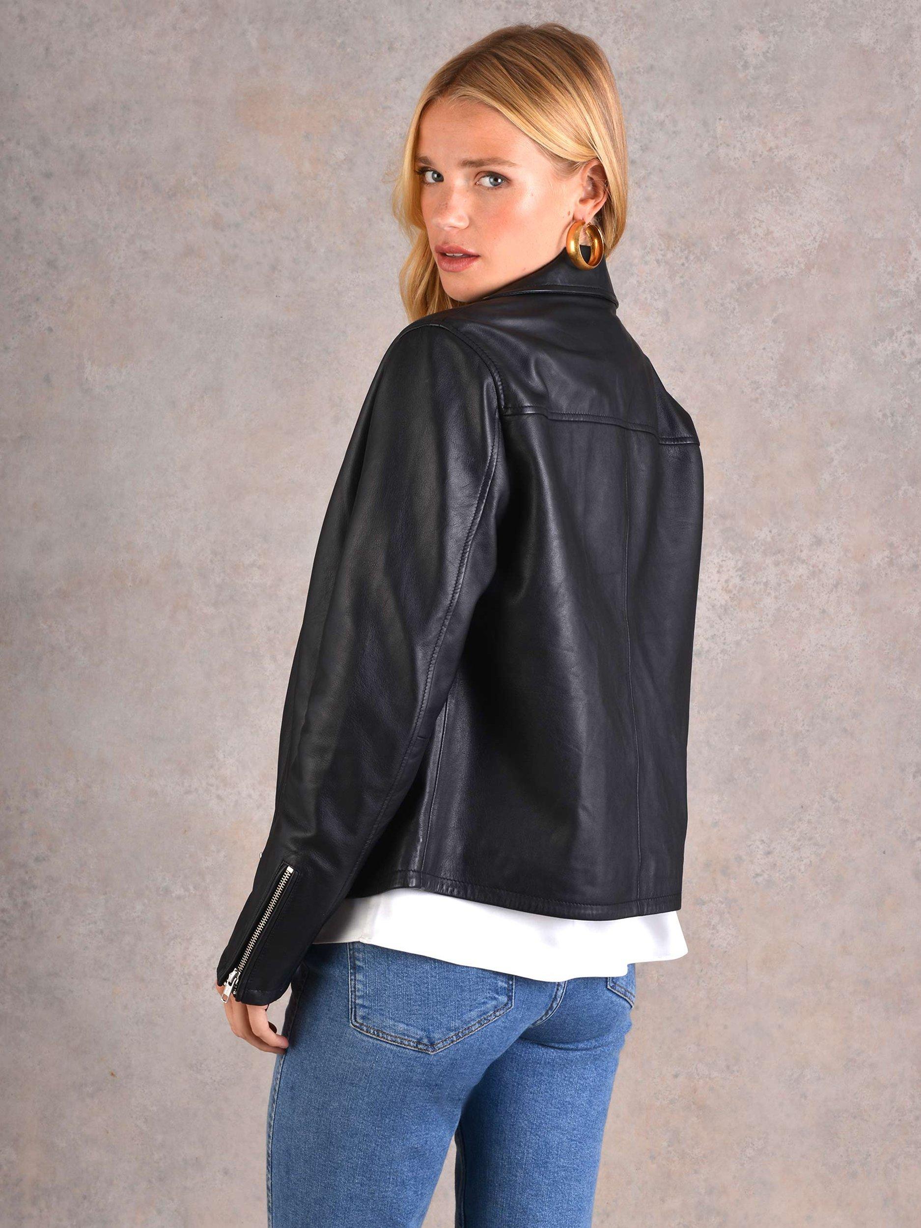 Product image 4 of 6, which shows Ro&Zo Leather Biker Jacket, Black, 6