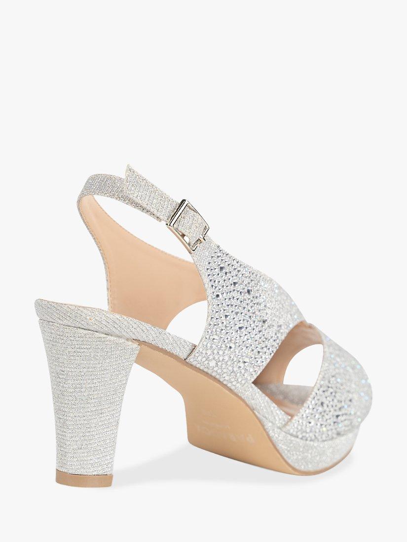 Paradox London Noella Wide Fit Glitter Mid Heel Platform Sandals, Silver, 3