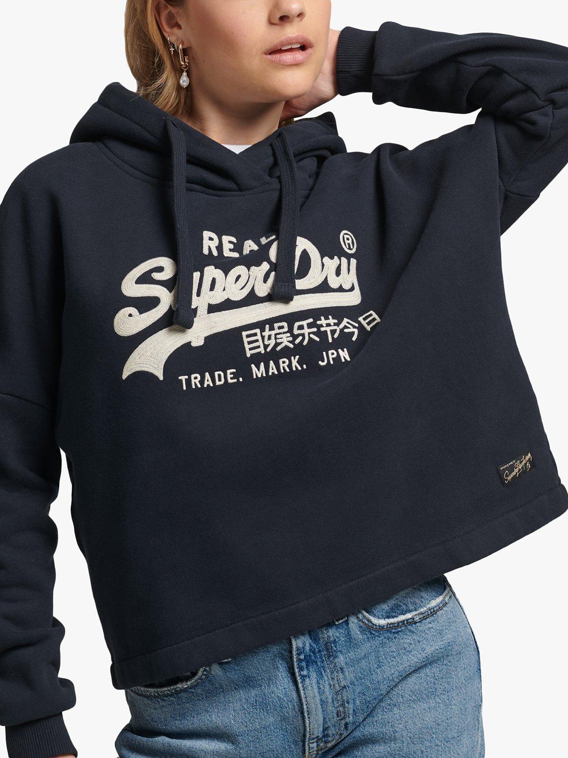Superdry Vintage Logo Box Fit Hoodie, Eclipse Navy