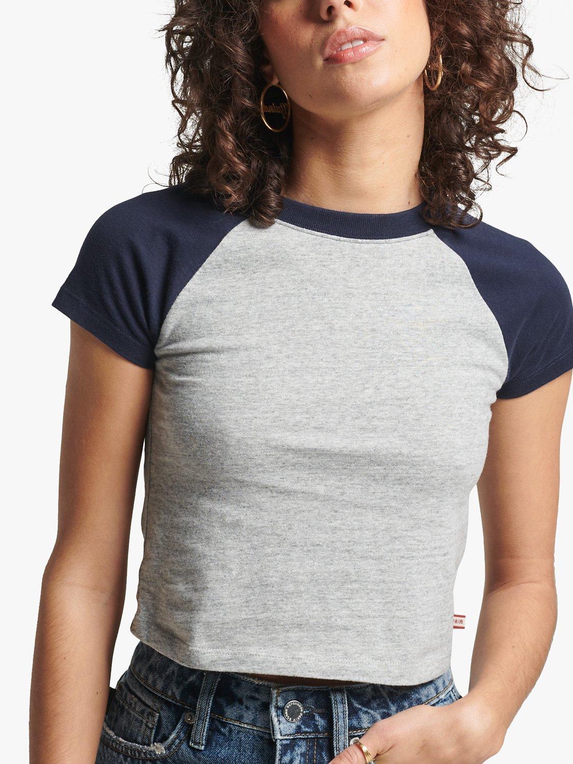 Superdry Organic Cotton Vintage Baseball Tiny T-Shirt, Grey Marl/Navy
