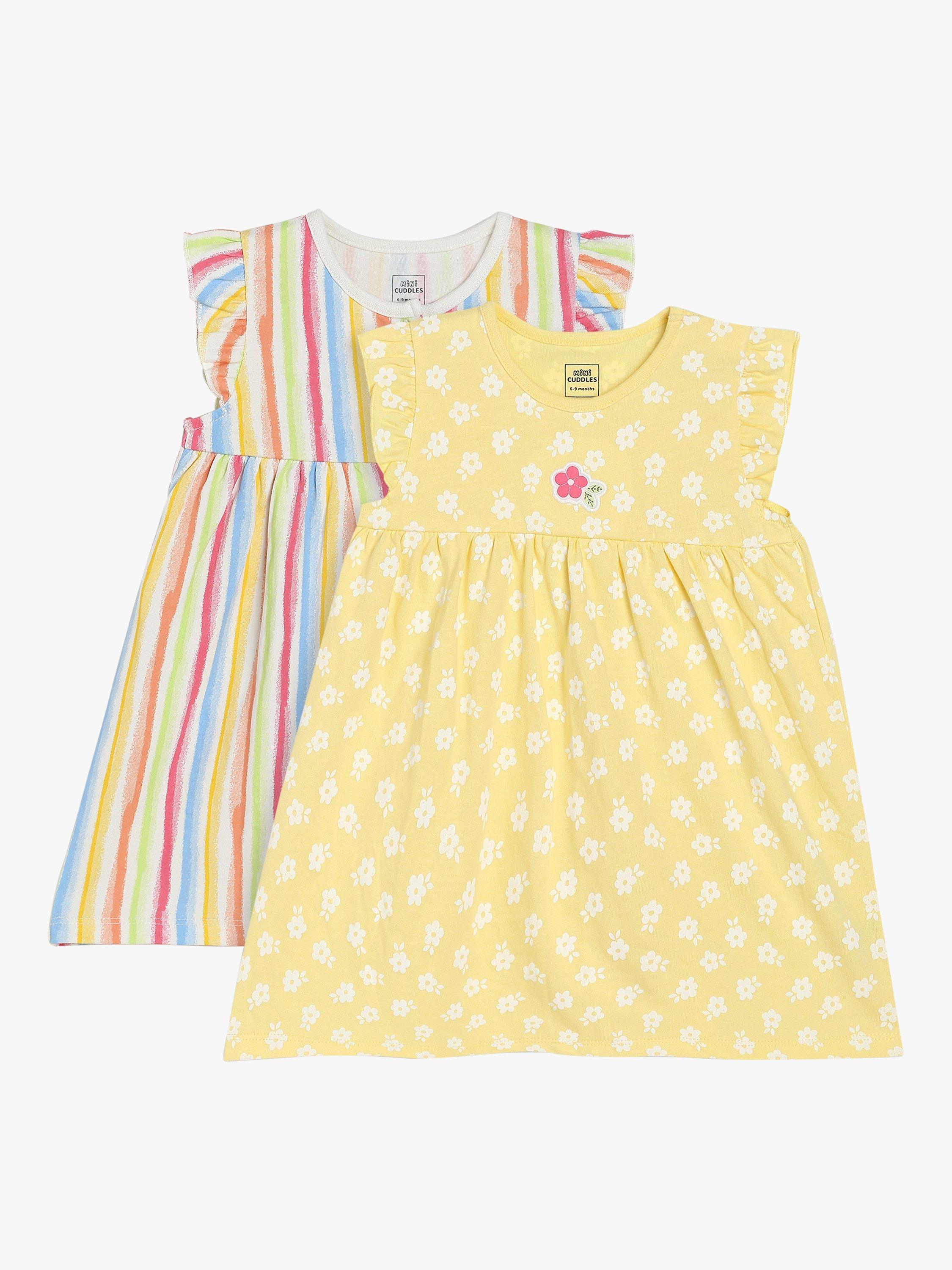 Mini Cuddles Baby Floral/Stripe Dress, Pack of 2, Yellow/Multi