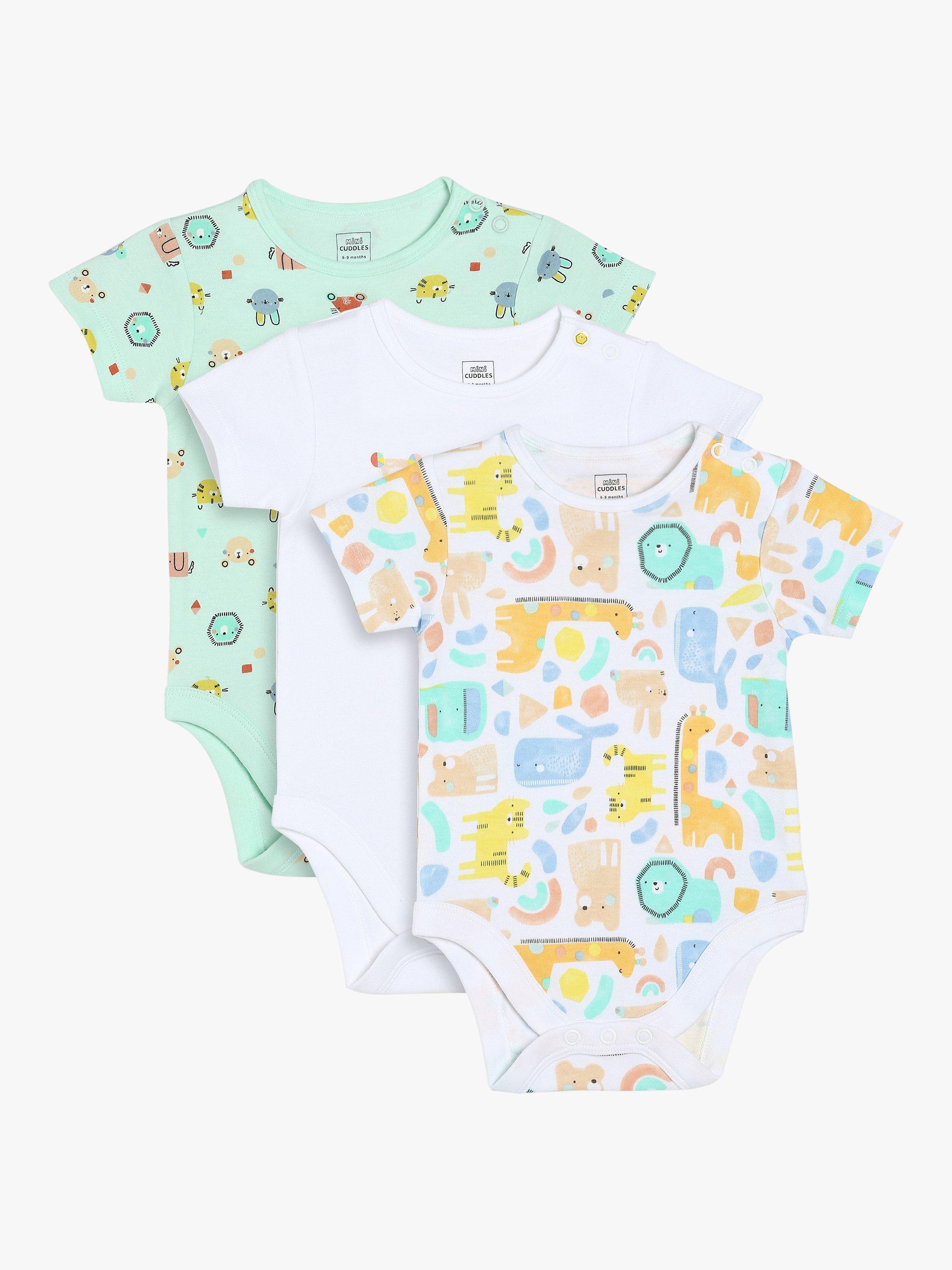 Mini Cuddles Baby Animal Bodysuit, Pack of 3, White/Multi