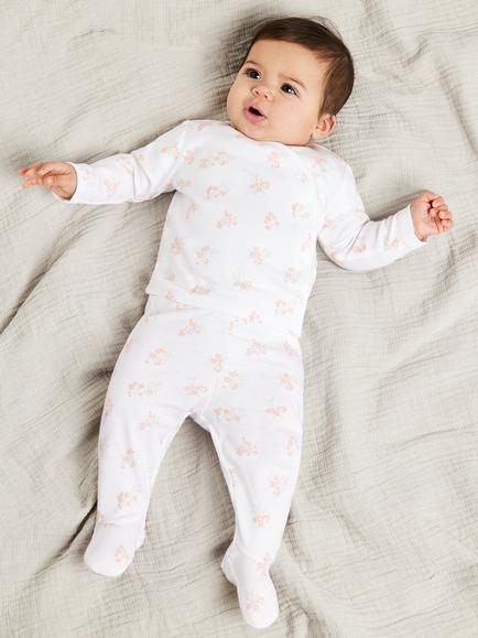 Mini Cuddles Baby Floral Applique Sleepsuits, Hat & Gloves Set, White/Pink, White/Pink