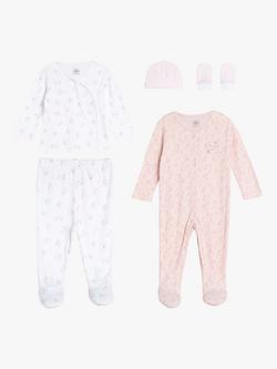 Mini Cuddles Baby Floral Applique Sleepsuits, Hat & Gloves Set, White/Pink - view 2, White/Pink