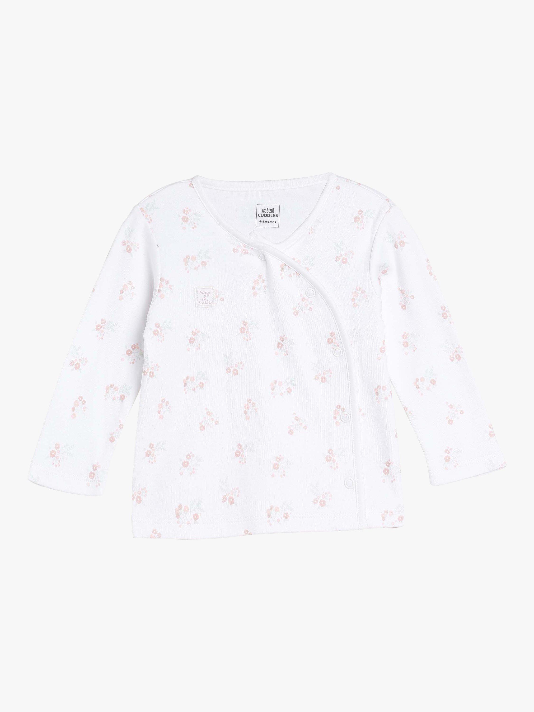 Product image 4 of 8, which shows Mini Cuddles Baby Floral Applique Sleepsuits, Hat & Gloves Set, White/Pink, 6-9 months