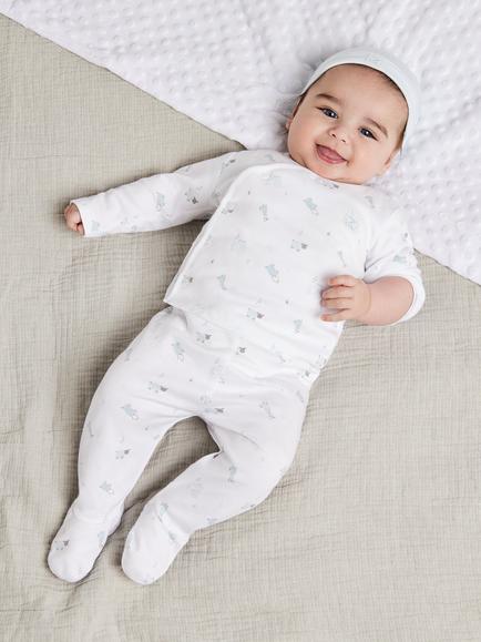 Mini Cuddles Baby Applique Sleepsuits, Hat & Gloves Set, White/Blue, White/Blue