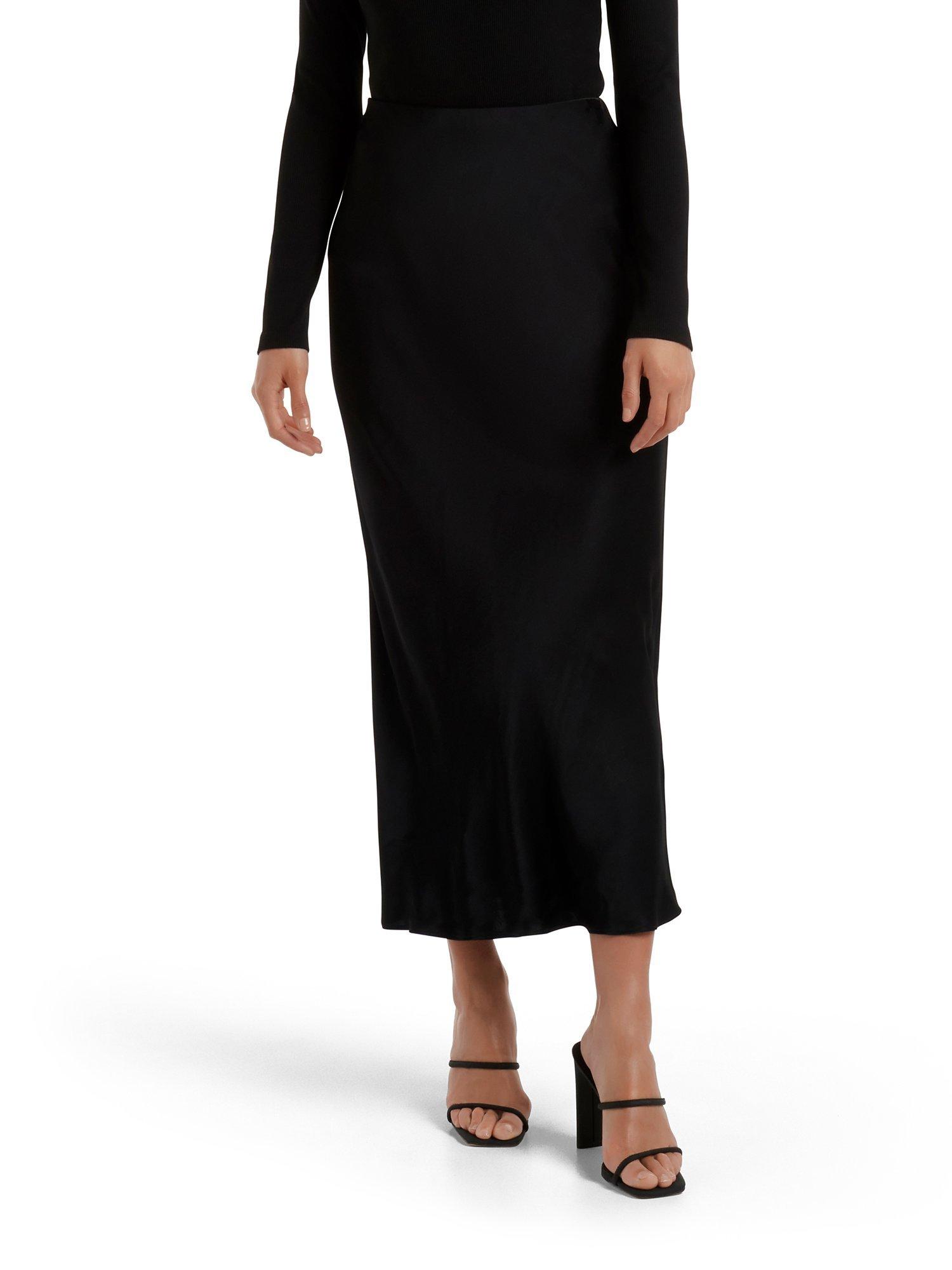 Forever New Portia Bias Satin Midi Skirt Black