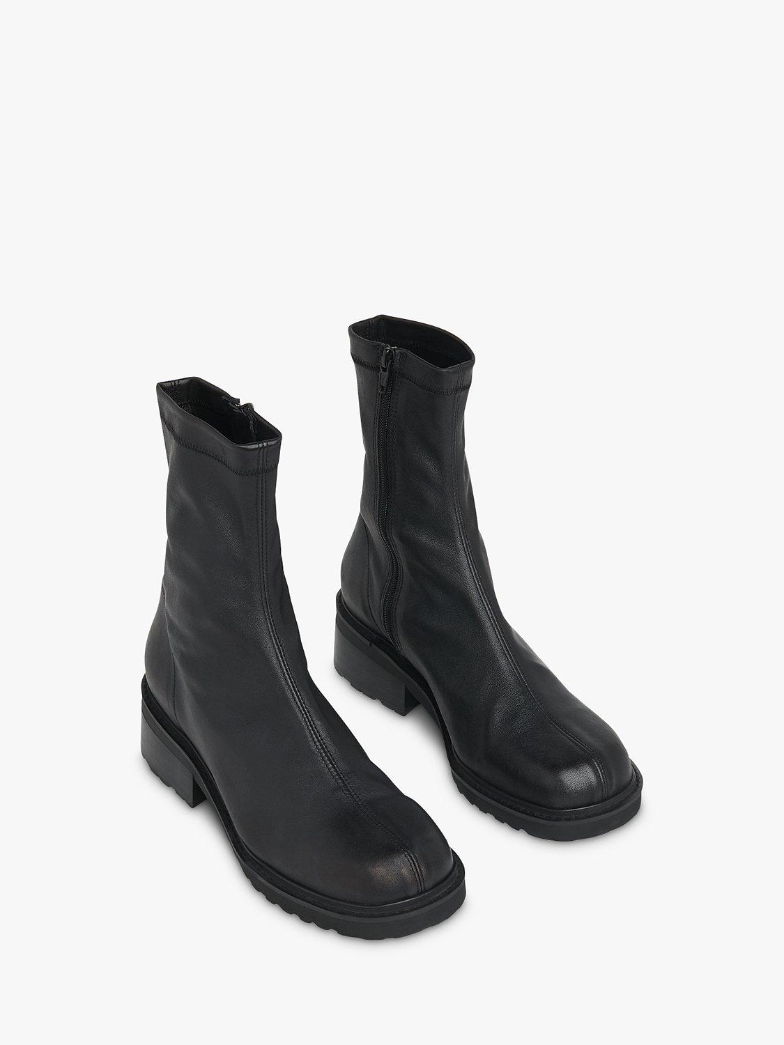 Product image 2 of 4, which shows Whistles Paige Leather Stretch Ankle Boots, Black, 3