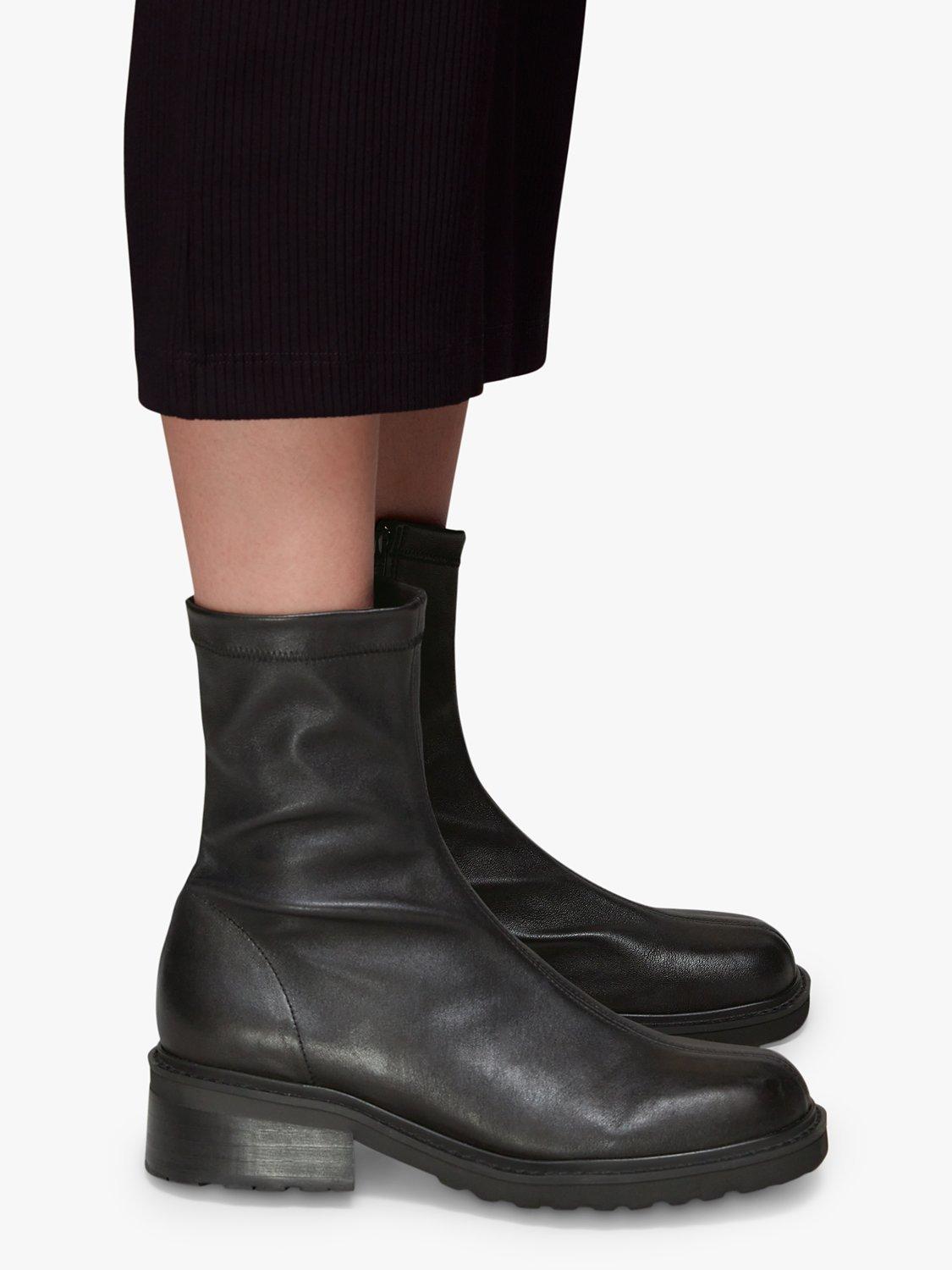 Product image 4 of 4, which shows Whistles Paige Leather Stretch Ankle Boots, Black, 3