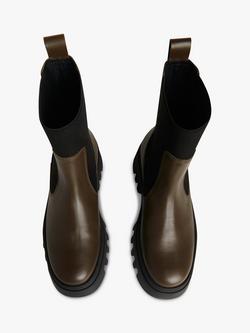 Whistles Hatton Chunky Leather Chelsea Boots - view 2, Khaki