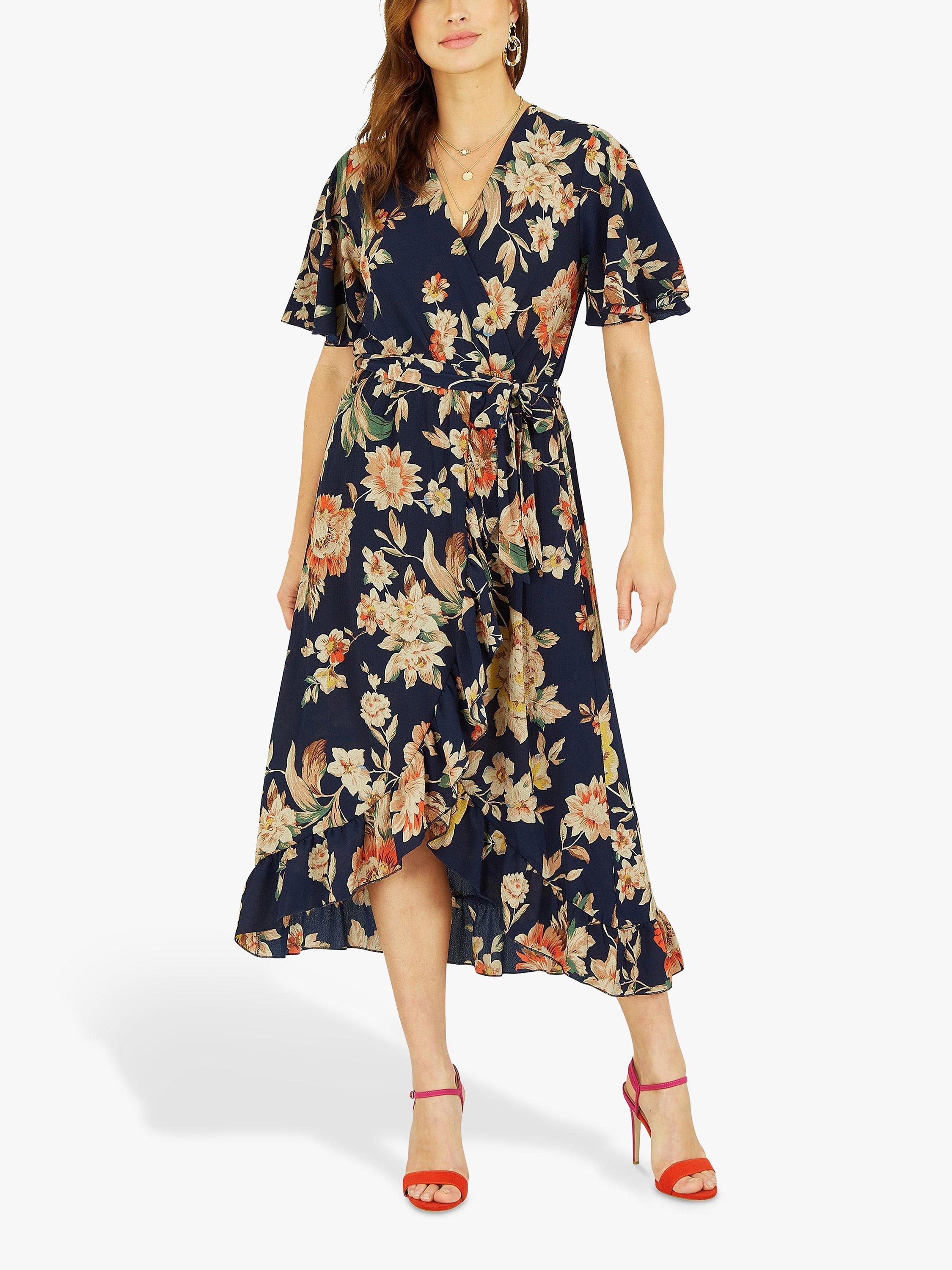 Mela London Floral Print Midi Wrap Dress, Navy/Multi, 8