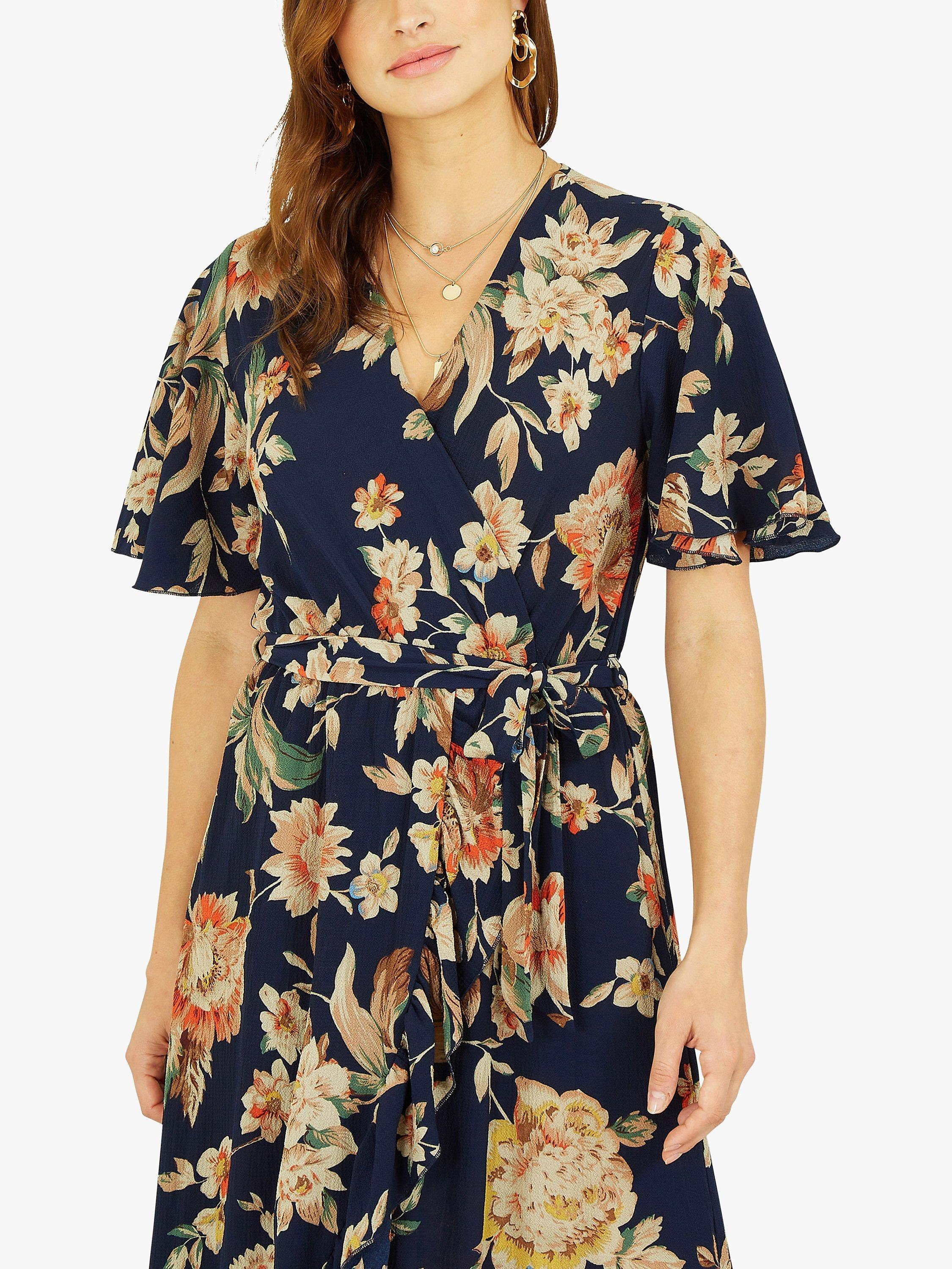 Mela London Floral Print Midi Wrap Dress, Navy/Multi, 8