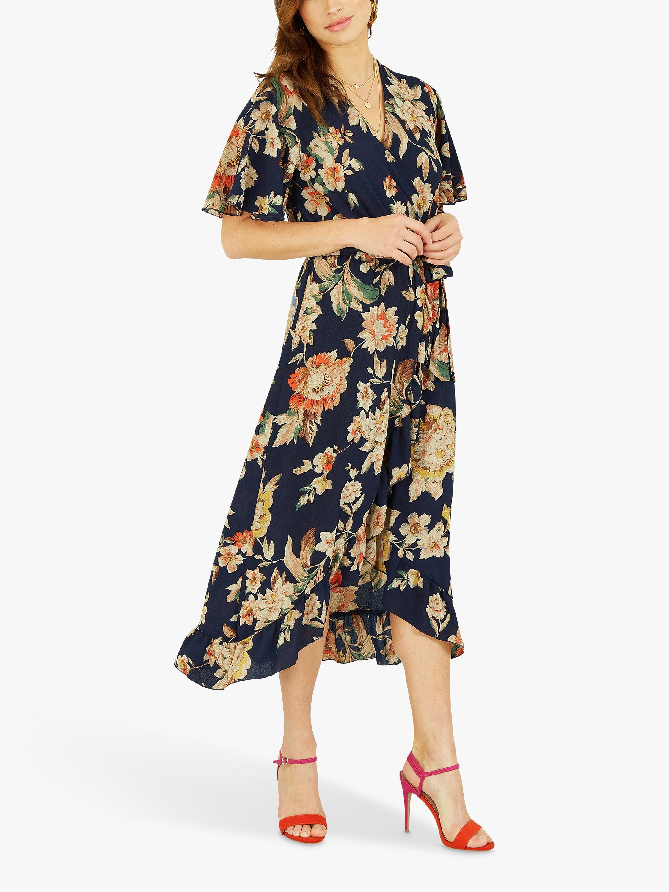 Mela London Floral Print Midi Wrap Dress, Navy/Multi, 8