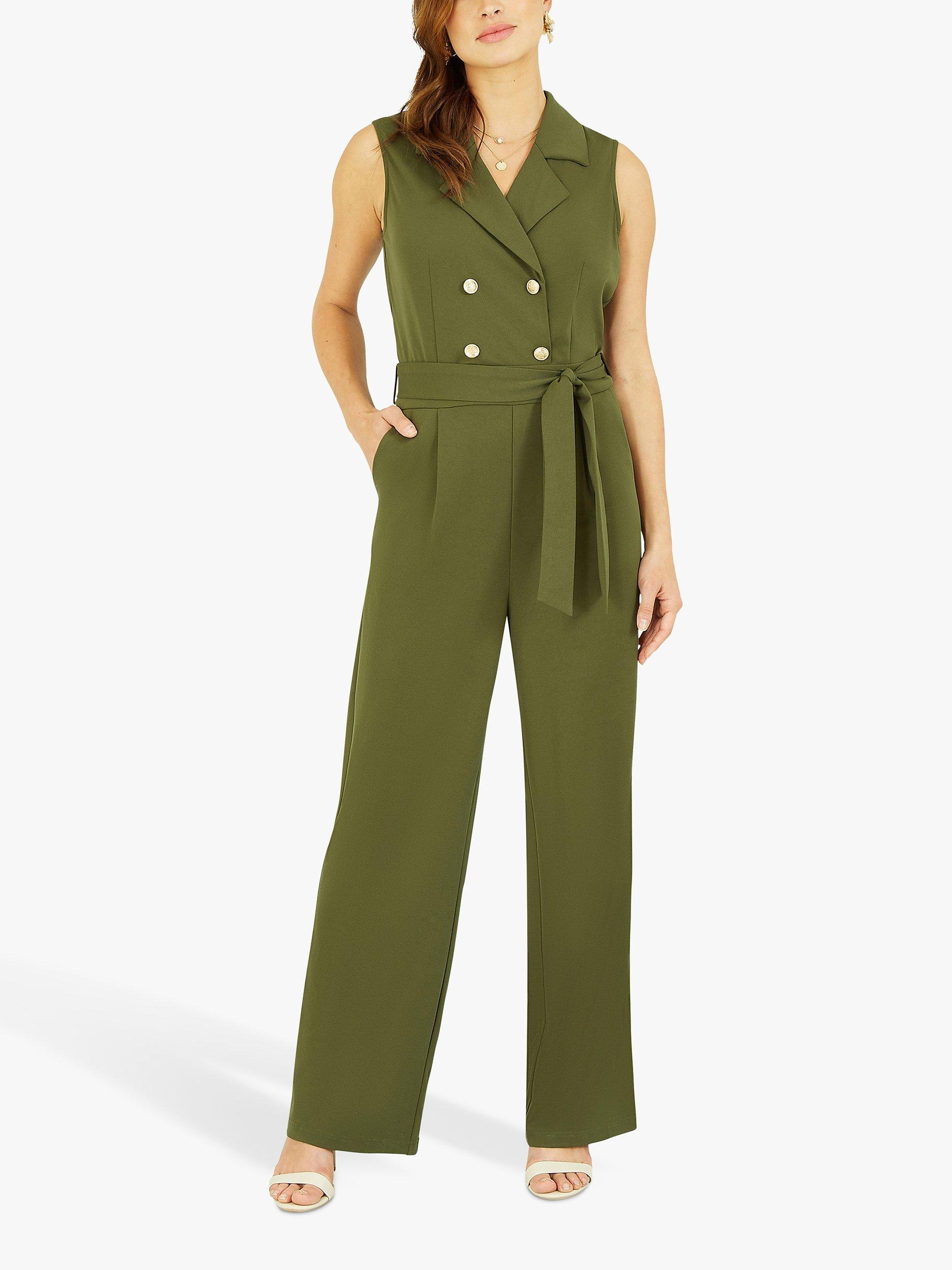 Mela London Military Button Wide Leg Jumpsuit, Khaki