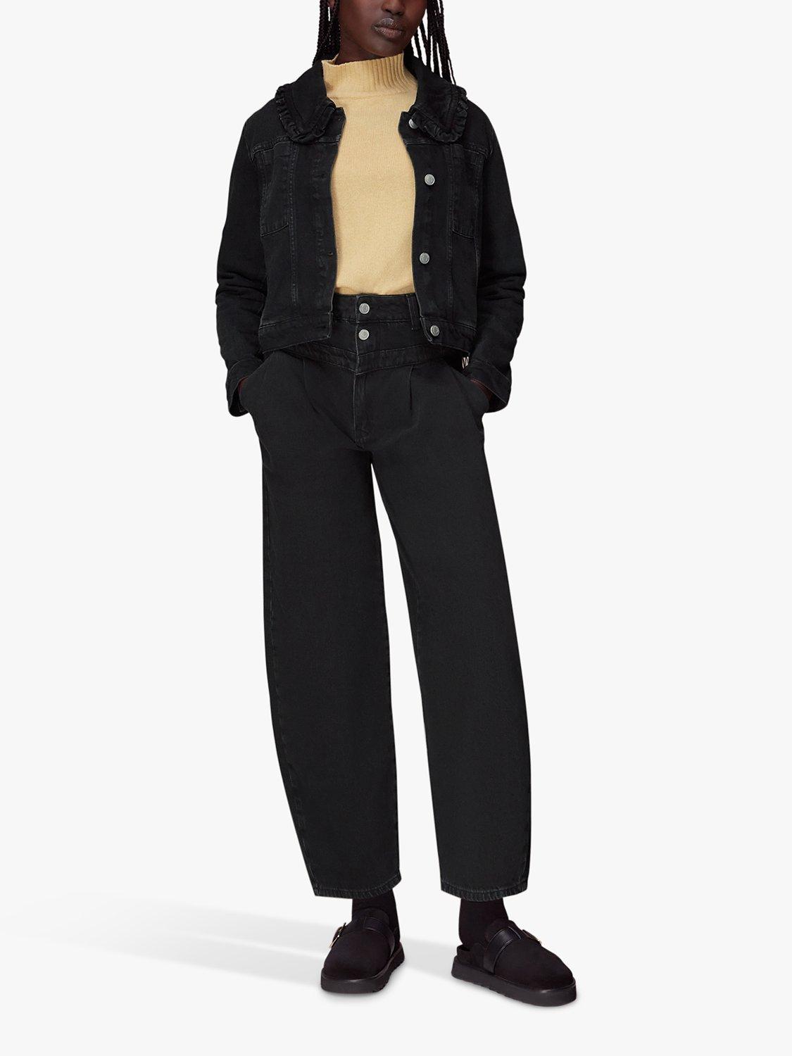 Whistles Frill Collar Detail Denim Jacket, Black
