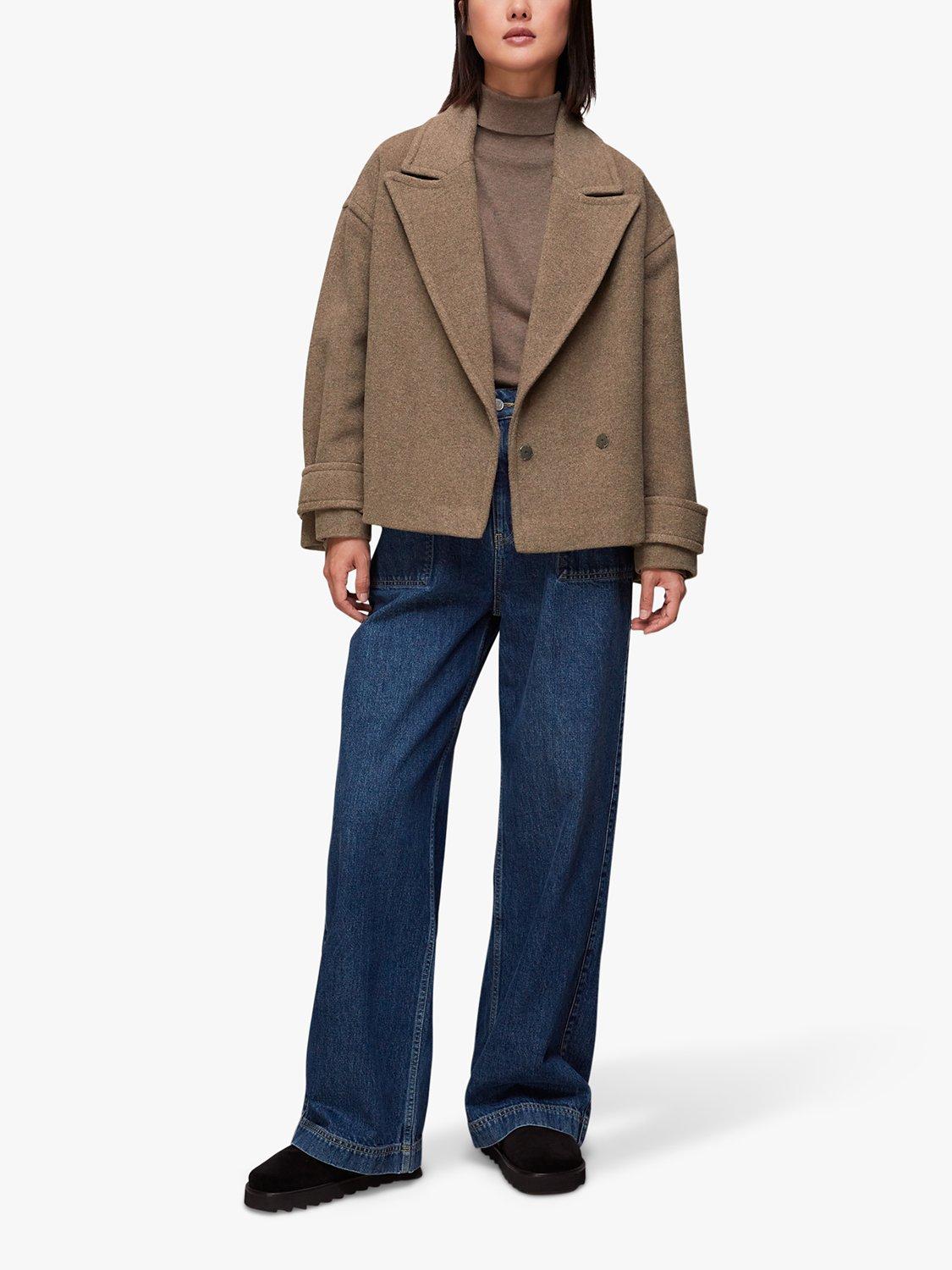 Whistles Relaxed Cropped Wool Coat, Oatmeal