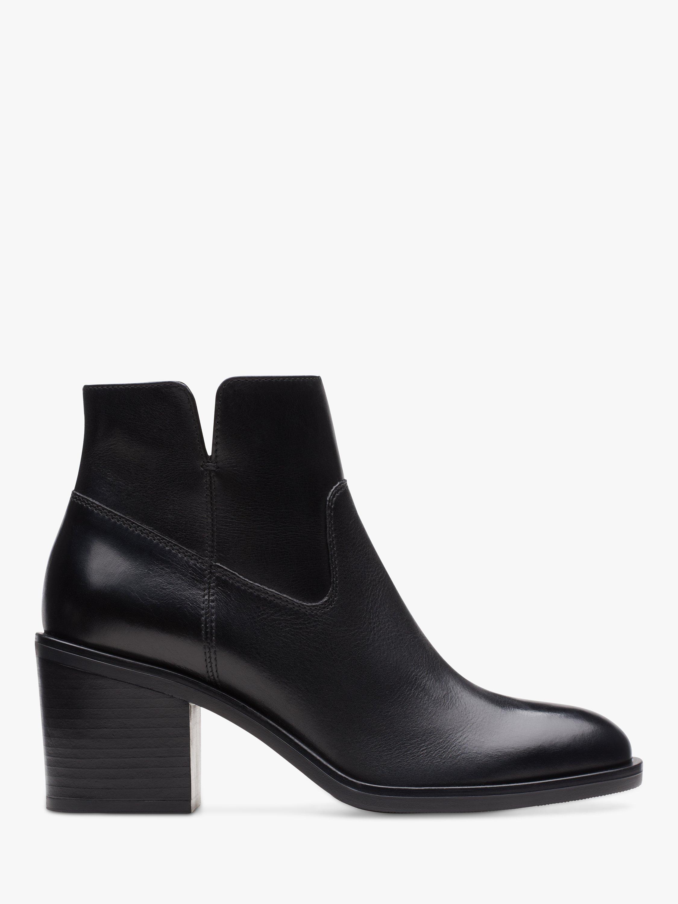 Clarks Valvestino Lo Leather Block Heel Ankle Boots, Black Leather