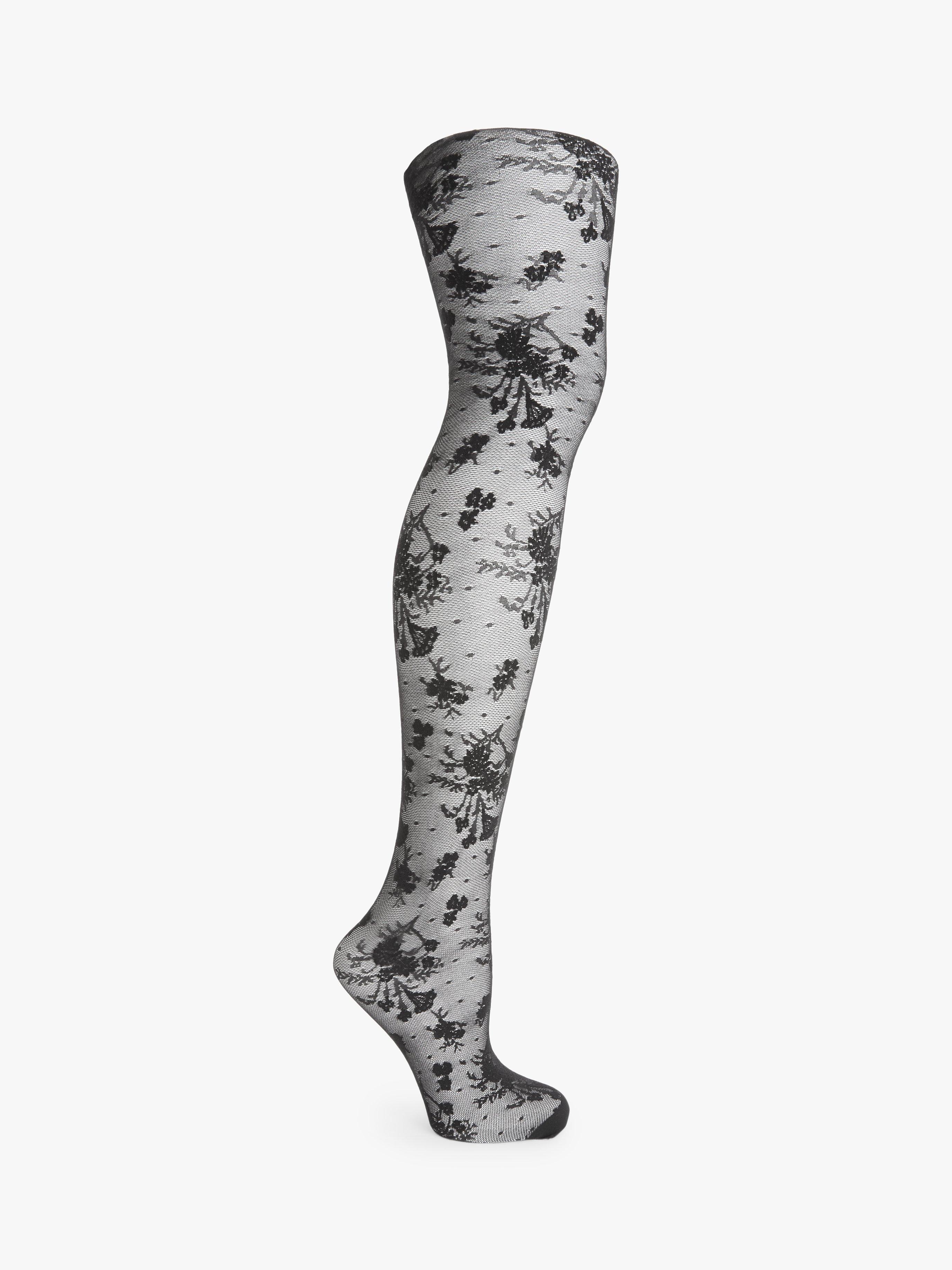 John Lewis Floral 40 Denier Tights, Black