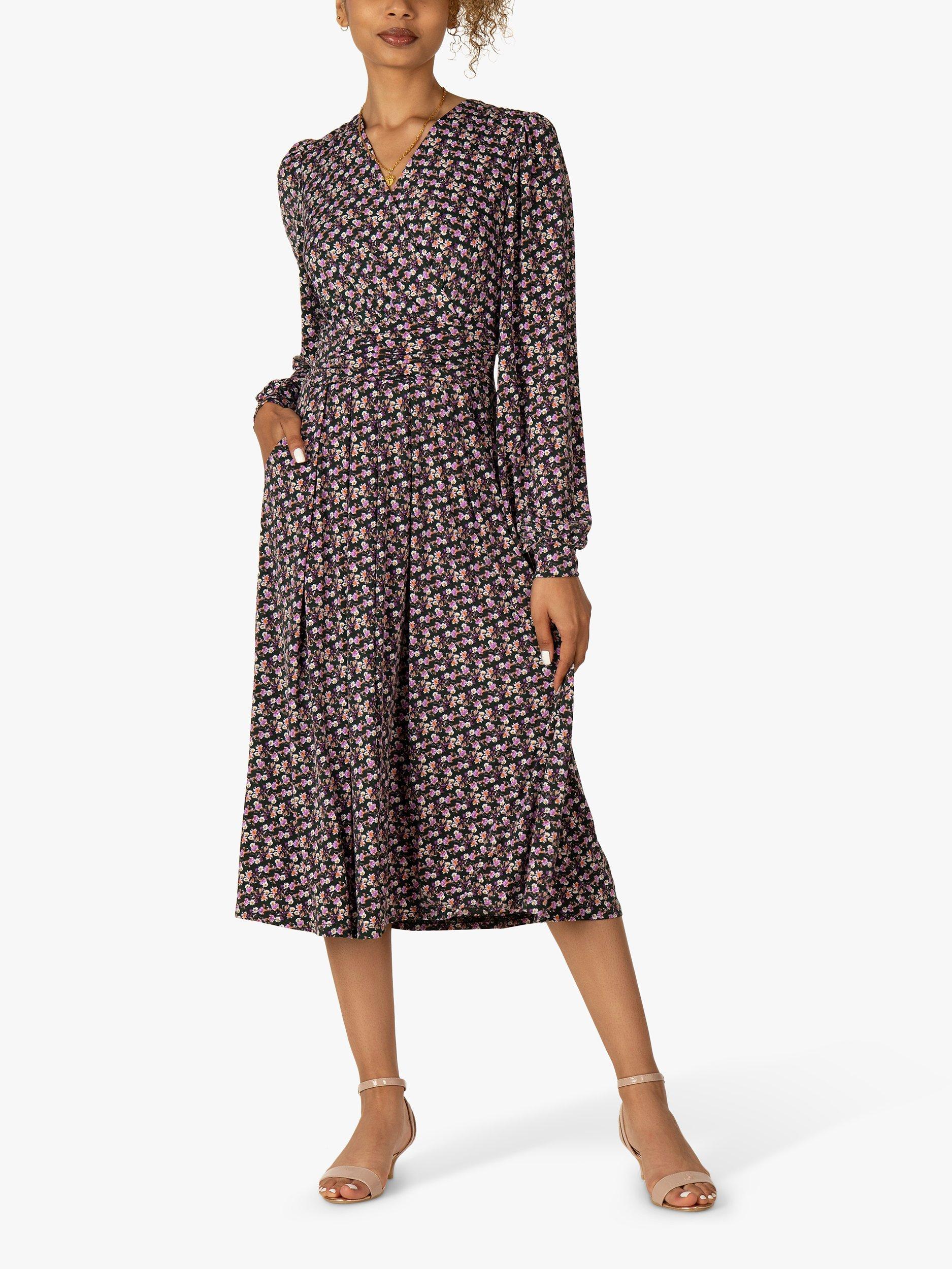 Jolie Moi Libby Long Sleeve Jersey Floral Midi Dress, Multi