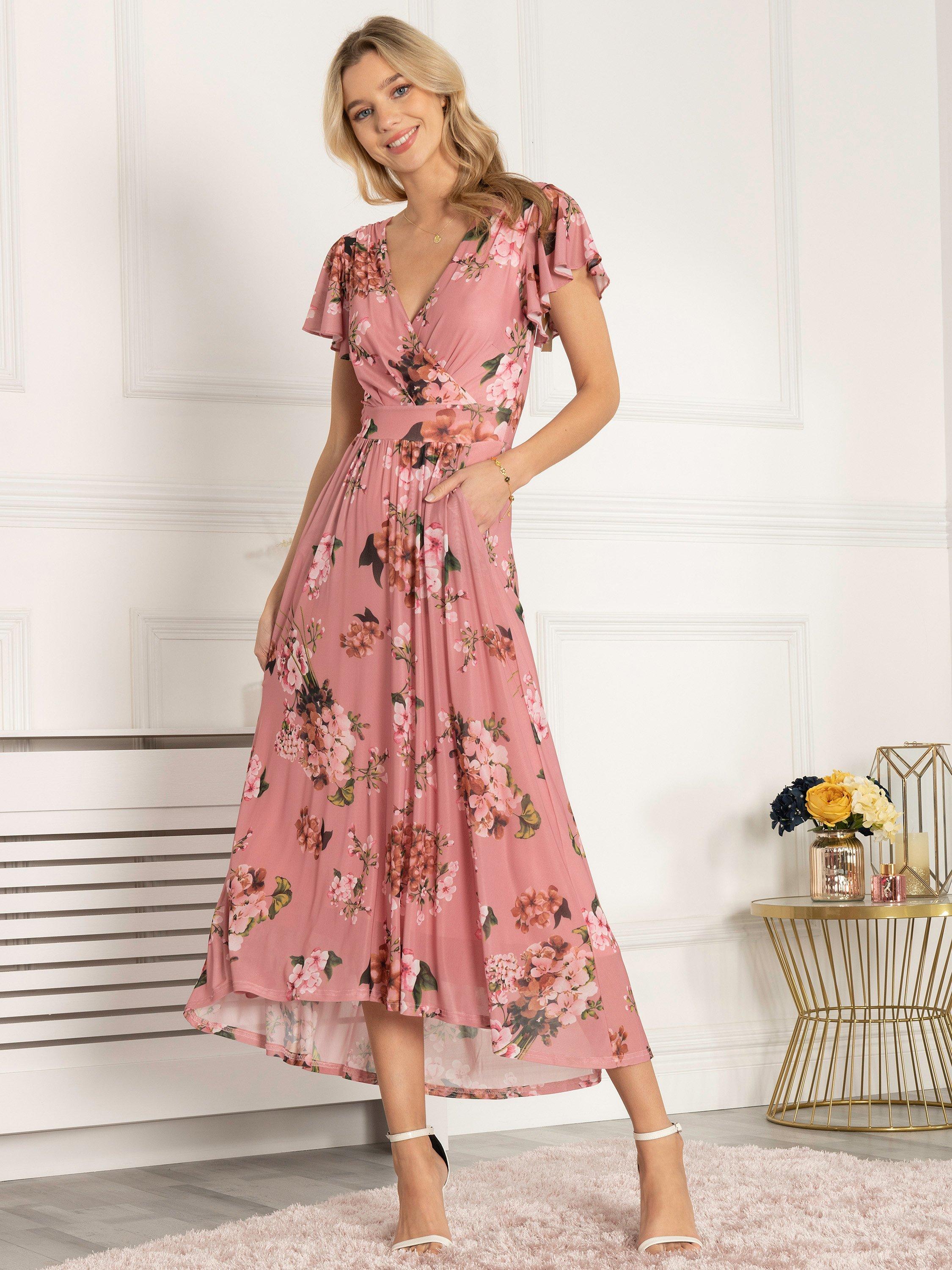 Jolie Moi Eliza Dip Hem Floral Maxi Dress Mauve Multi