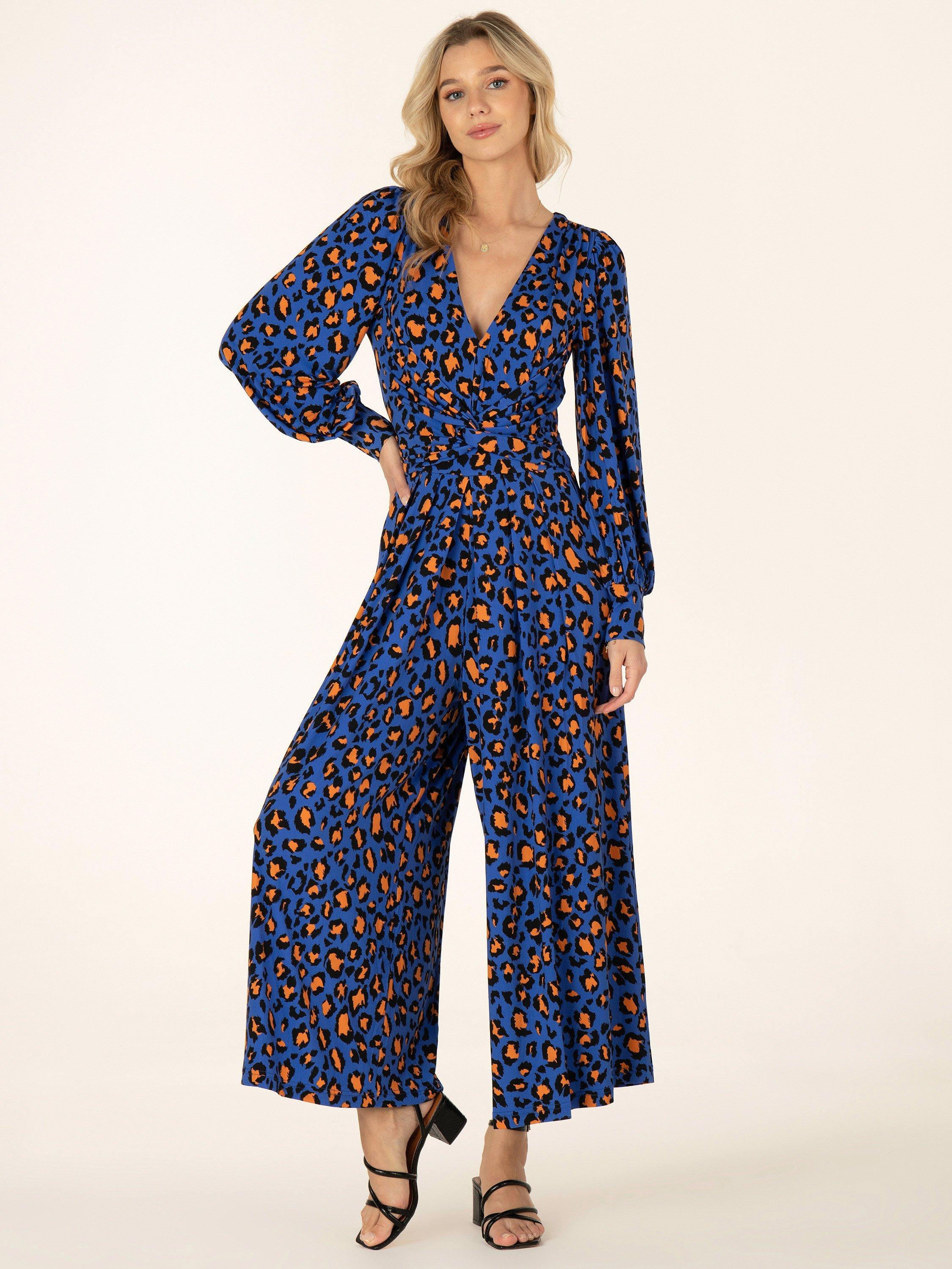 Jolie Moi Kylie Long Sleeve Animal Jumpsuit, Blue, 8