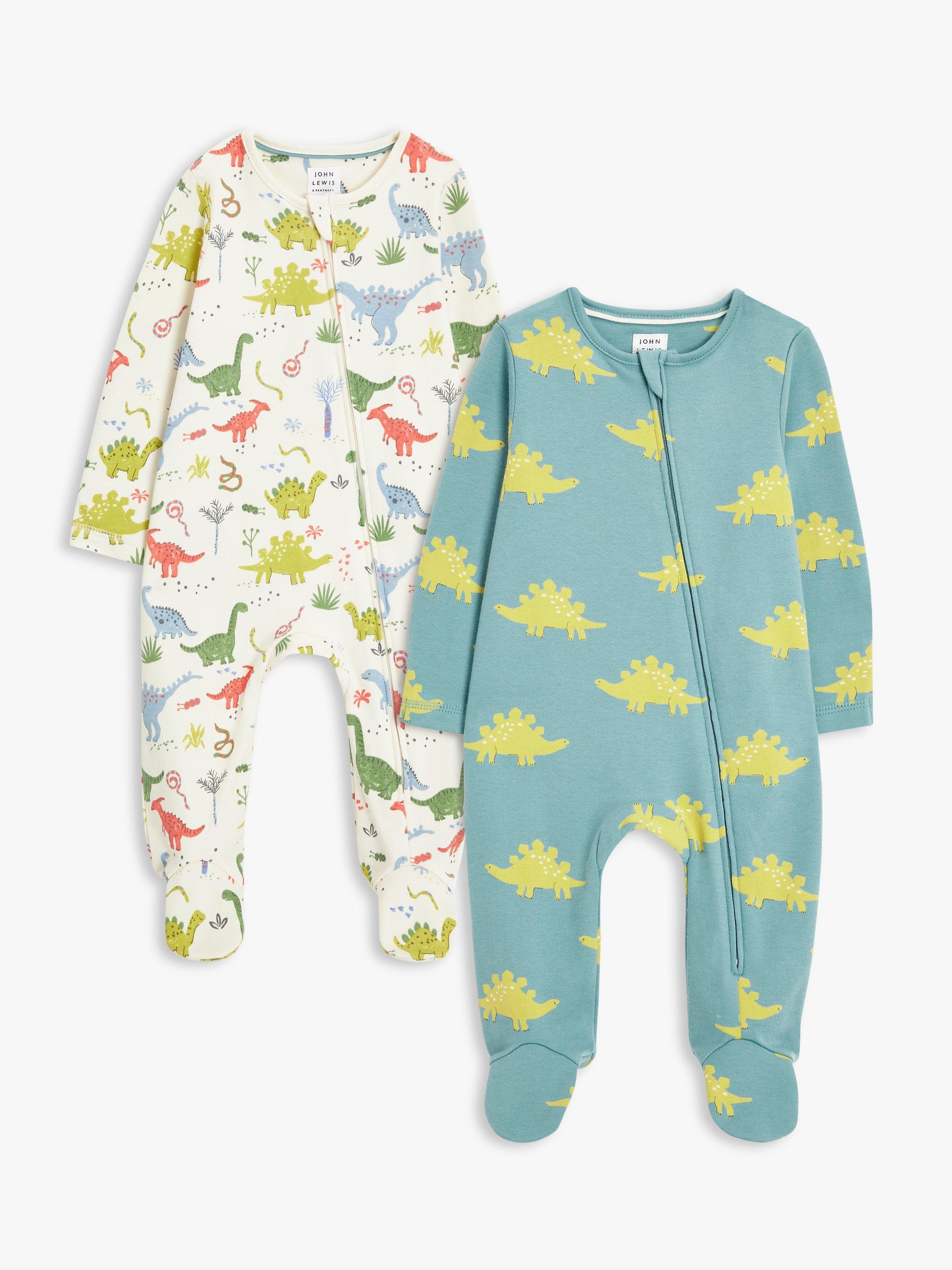 John Lewis Baby Dinosaur Sleepsuit, Pack of 2, Multi
