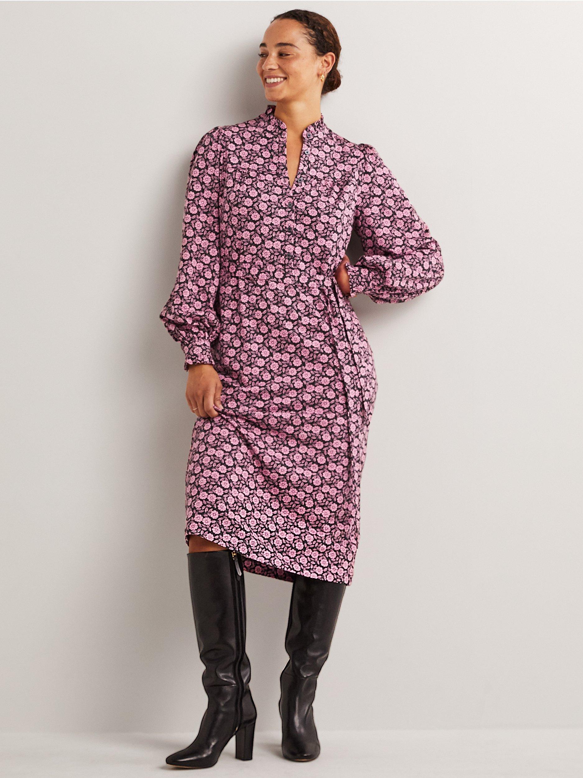Boden Column Floral Jersey Midi Dress, Wild Rose/Botanica