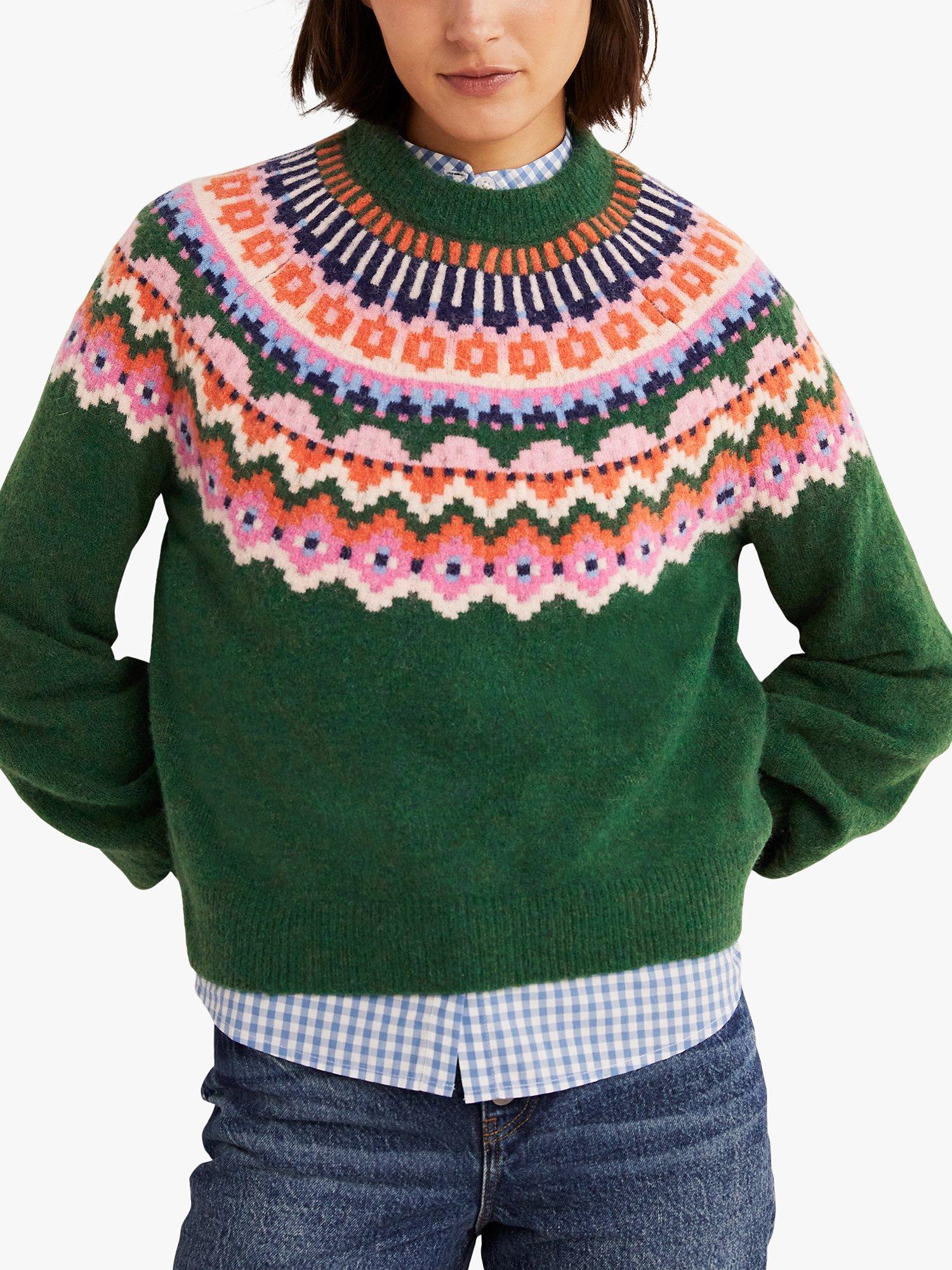 Boden Fair Isle Raglan Jumper, Hunter Green