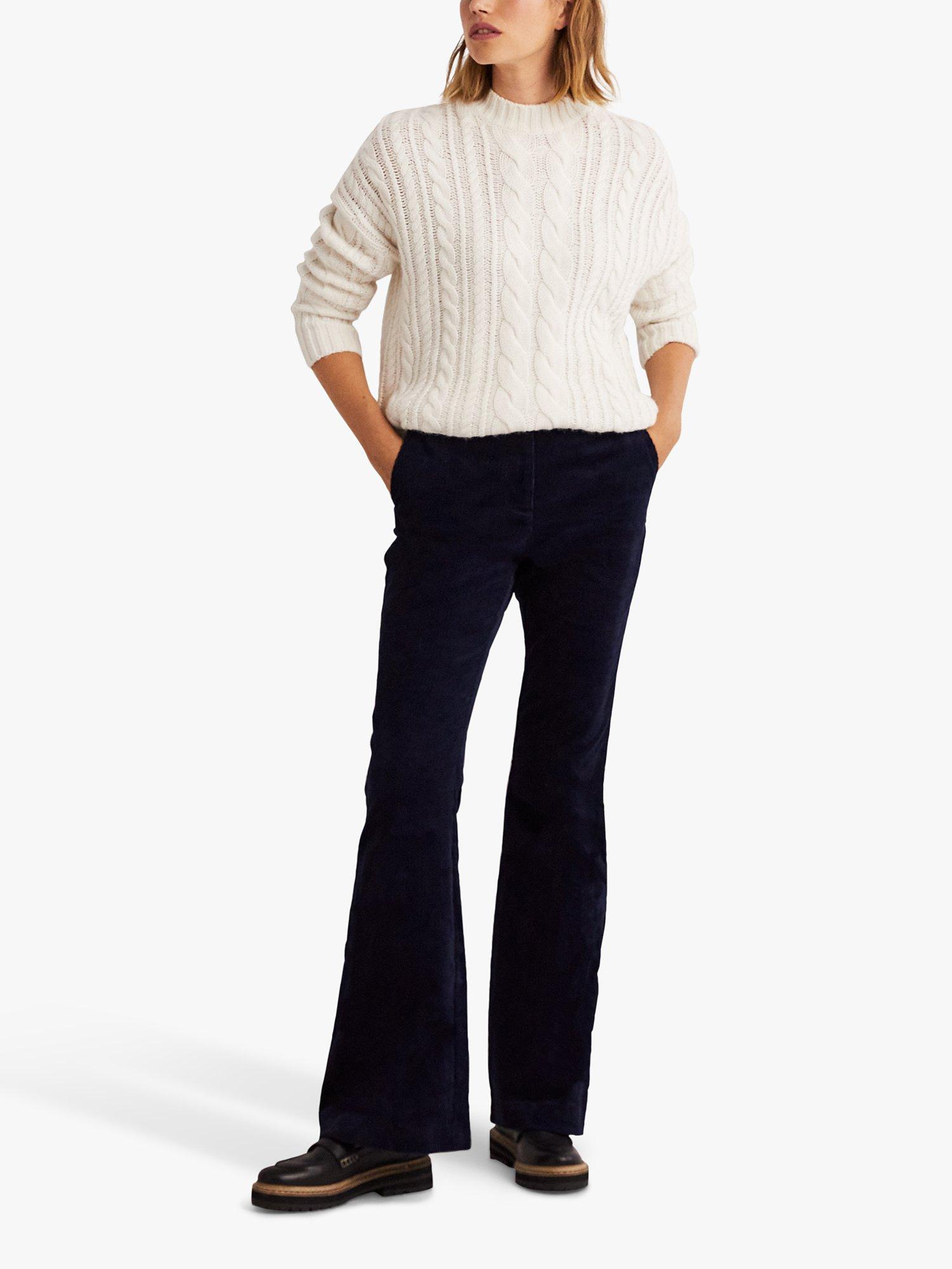 Boden Cord Fitted Flared Trousers, French Navy
