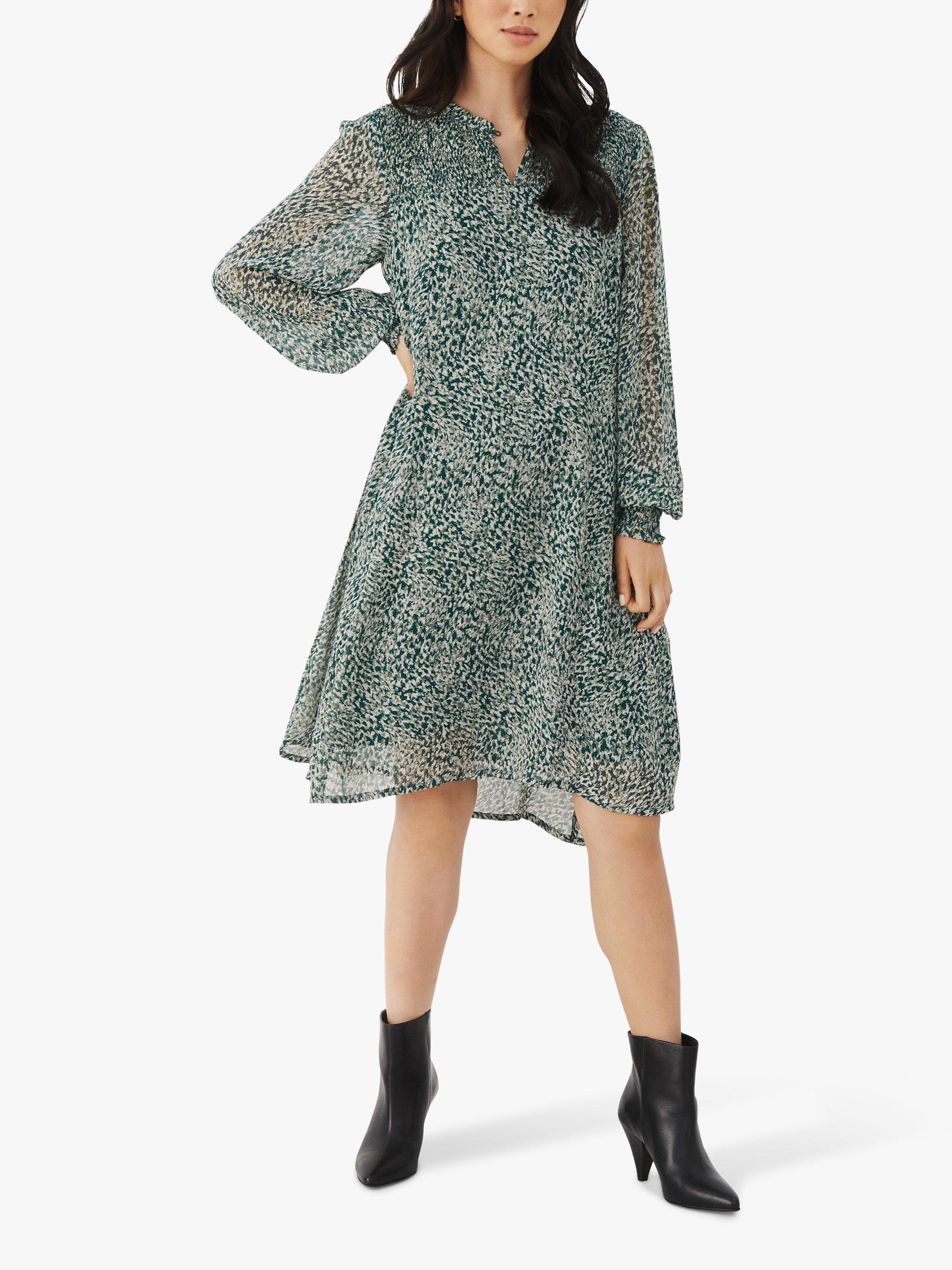 Part Two Rinette Print Long Sleeve Midi Dress, Green Granite