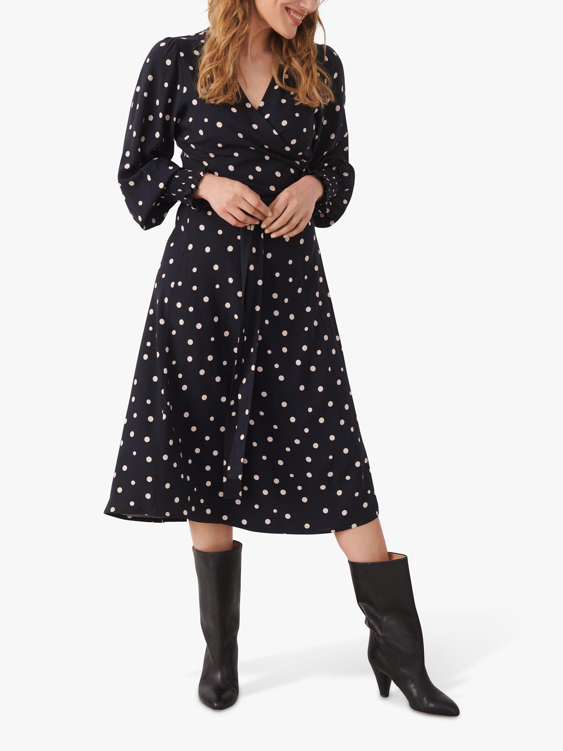 Part Two Rani Long Sleeve Midi Dress, Dark Navy Dot
