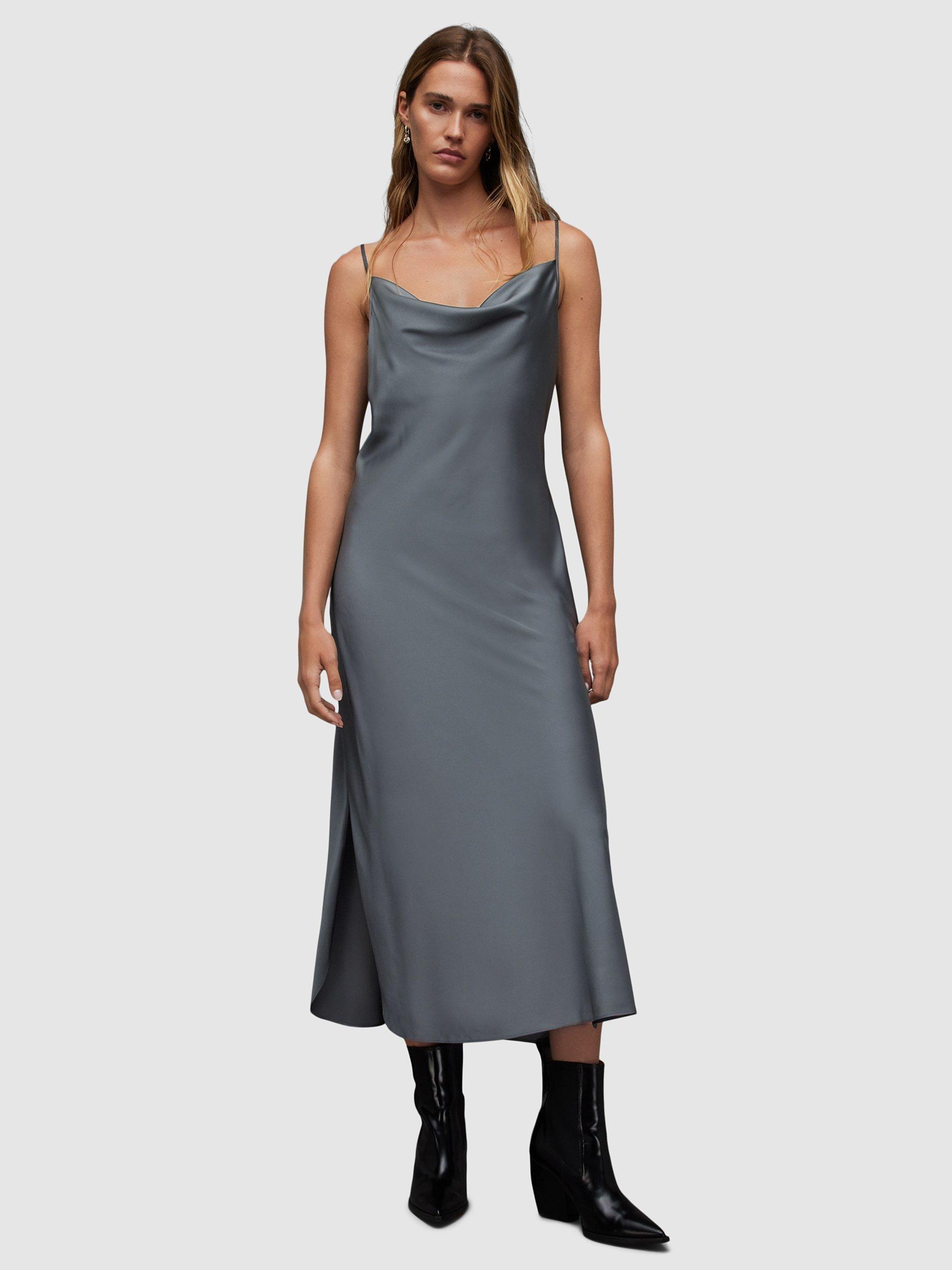 AllSaints Hadley Cowl Neck Midi Dress, Washed Grey