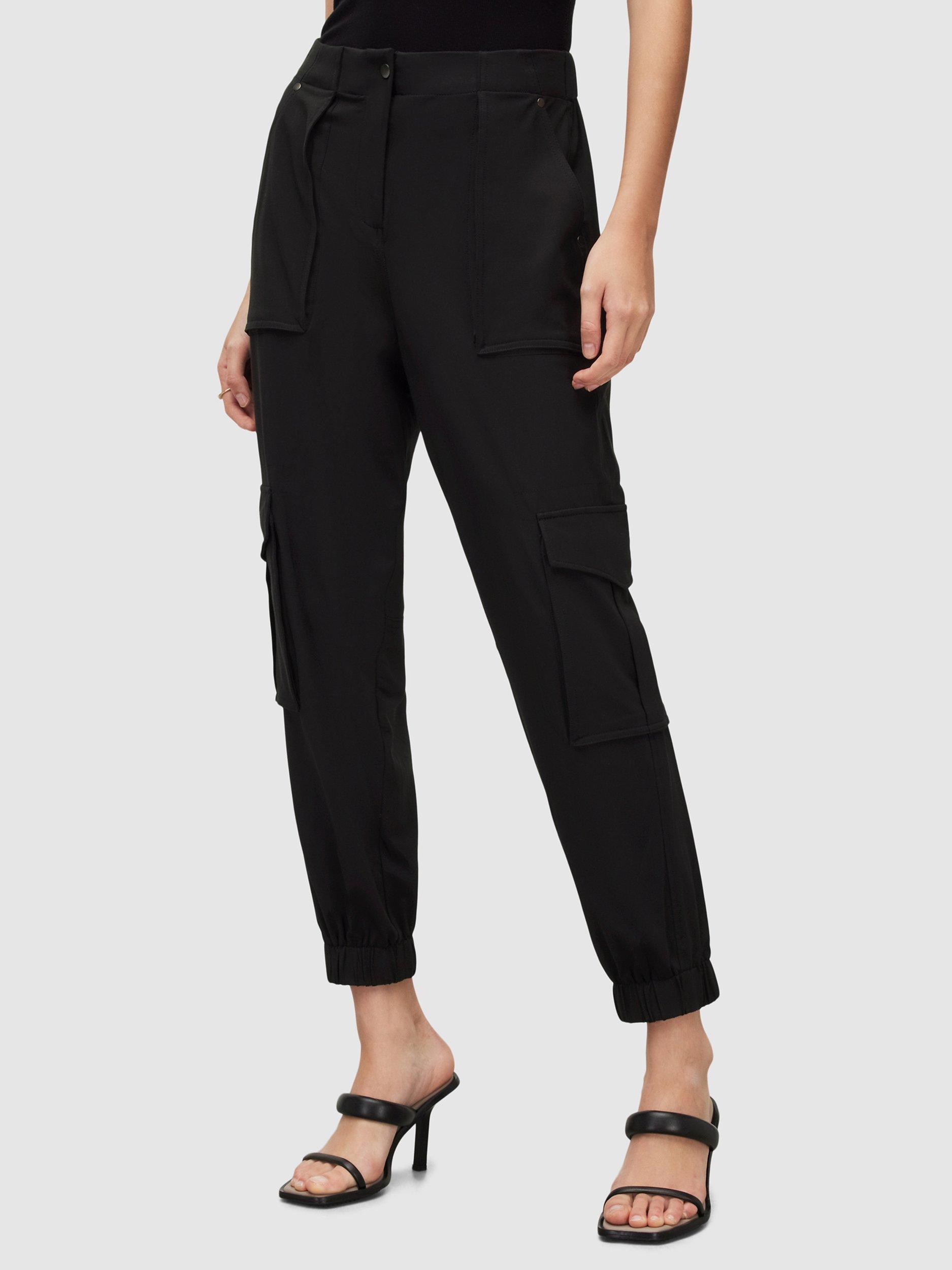 AllSaints Frieda Jersey Cargo Like Cuff Trousers, Black, 6