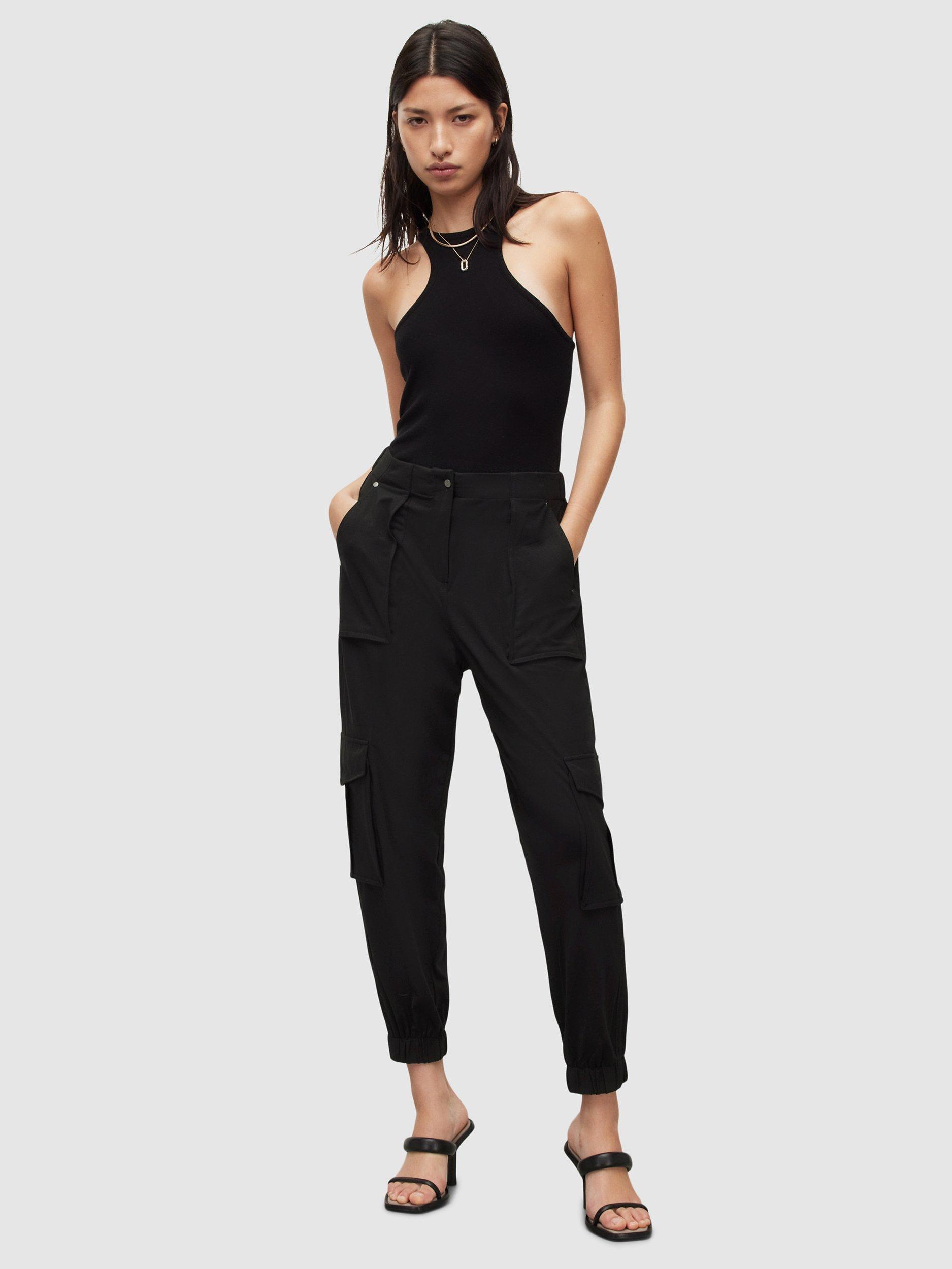 AllSaints Frieda Jersey Cargo Like Cuff Trousers, Black, 6