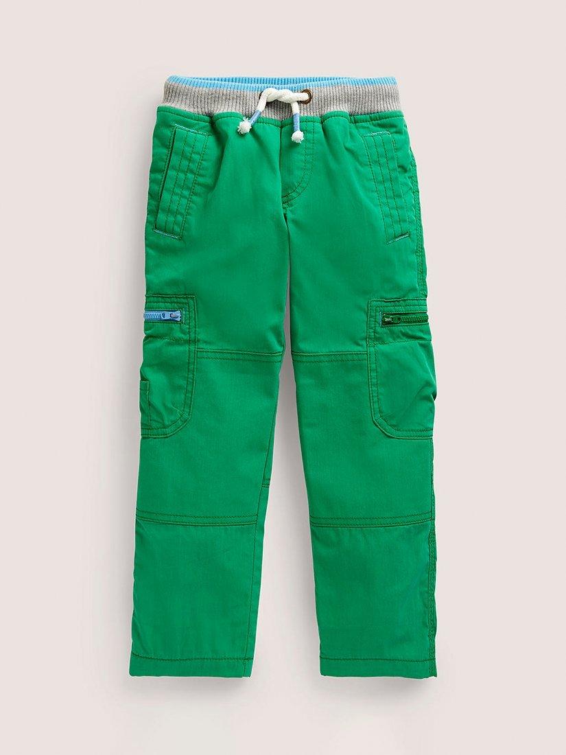 Mini Boden Kids' Cosy Lined Cargo Trousers, Highland Green
