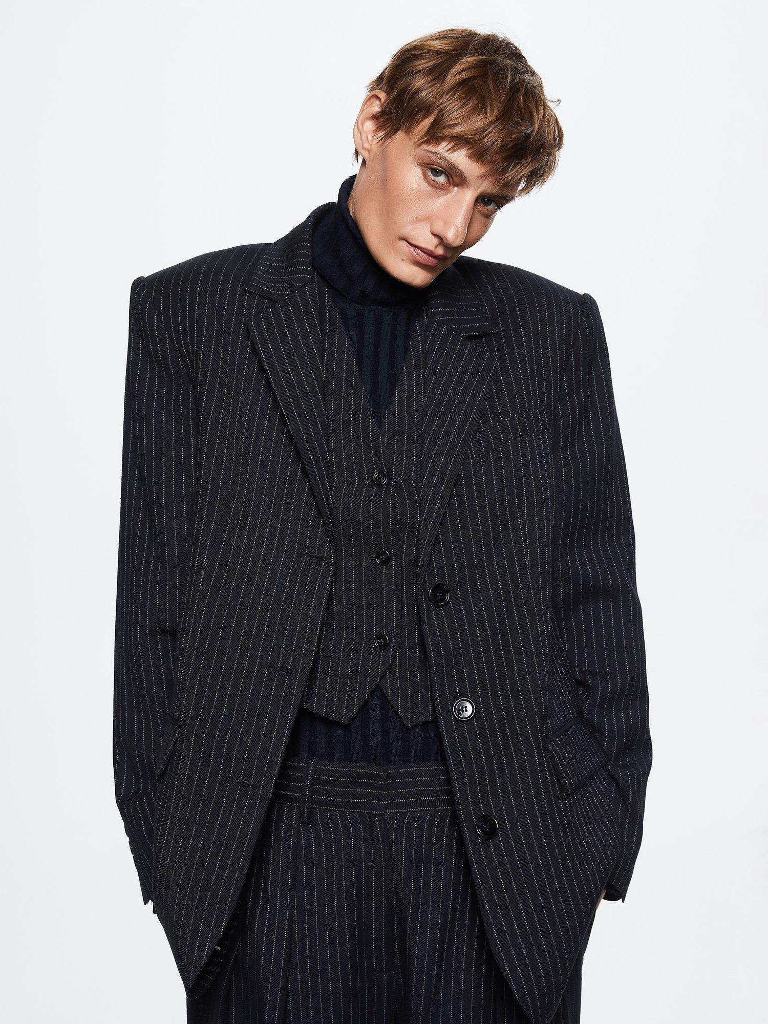 Mango Newada Pinstripe Blazer, Navy