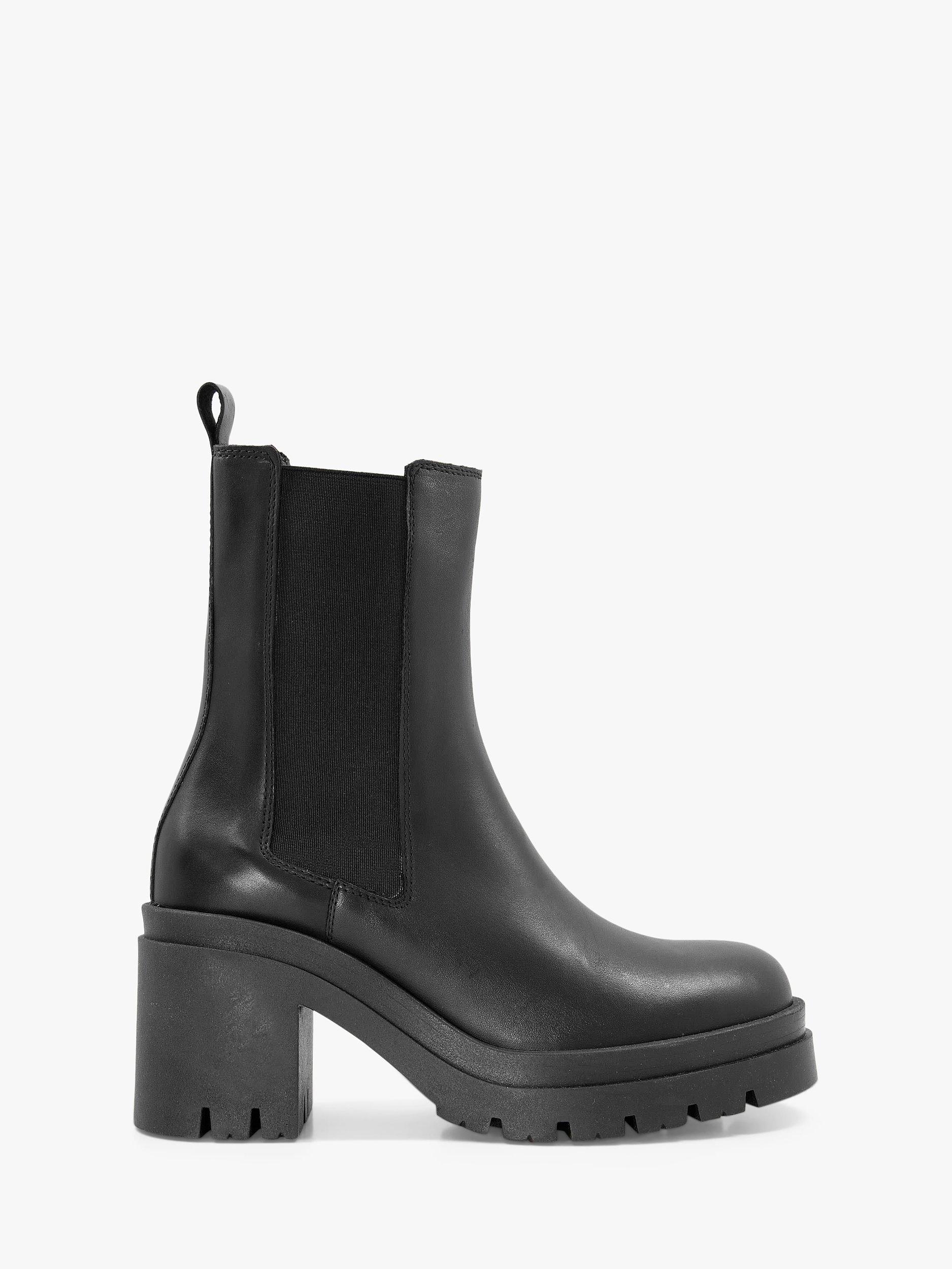 Dune Prized Block Heel Leather Ankle Boots, Black