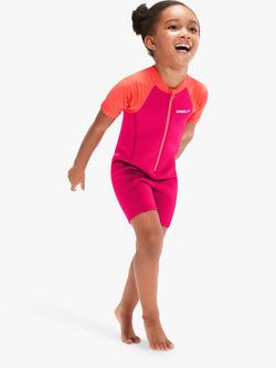 Speedo Kids Shortie Wetsuit, Cherry Pink/Coral - view 2, Cherry Pink/Coral