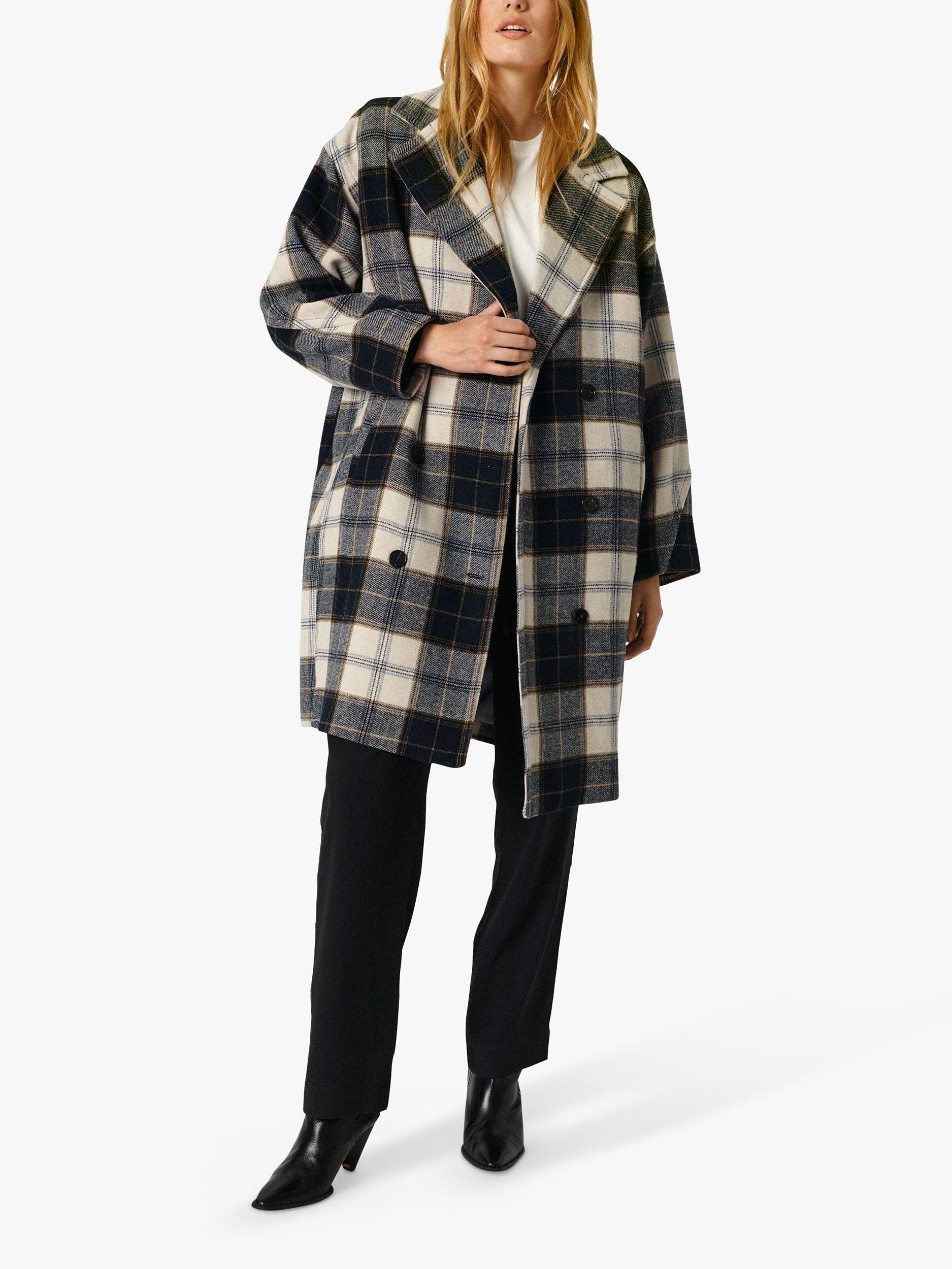 Soaked In Luxury Gael Check Coat, Night Sky/White