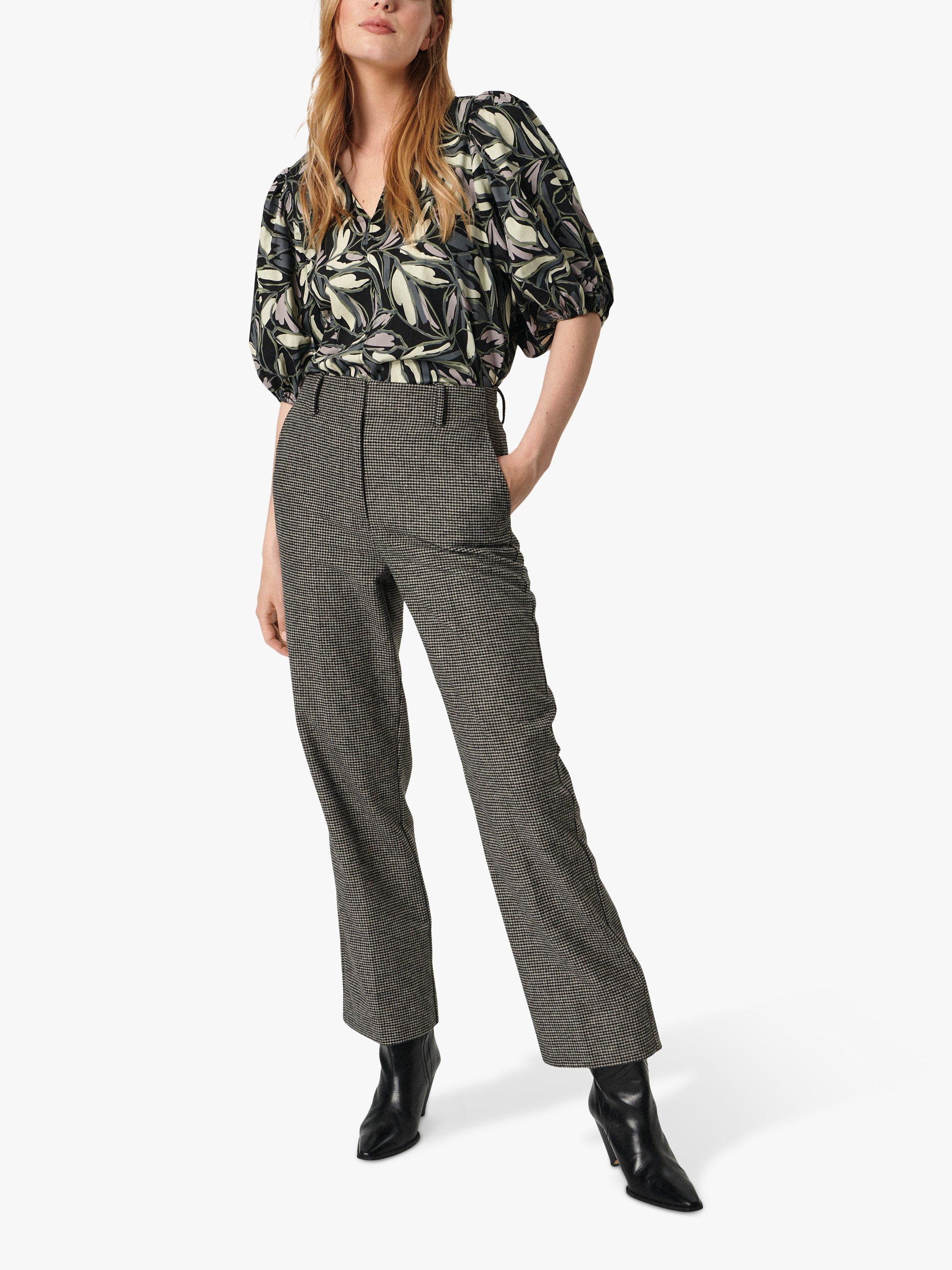 Soaked In Luxury Frankie Puff Sleeve Blouse, Black Leaf Print