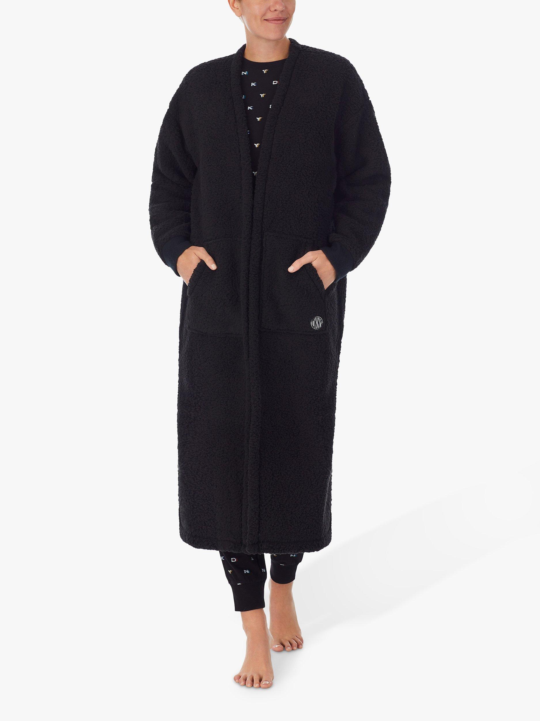 DKNY Fleece Long Sleeve Lounge Maxi Cardigan, Black, L