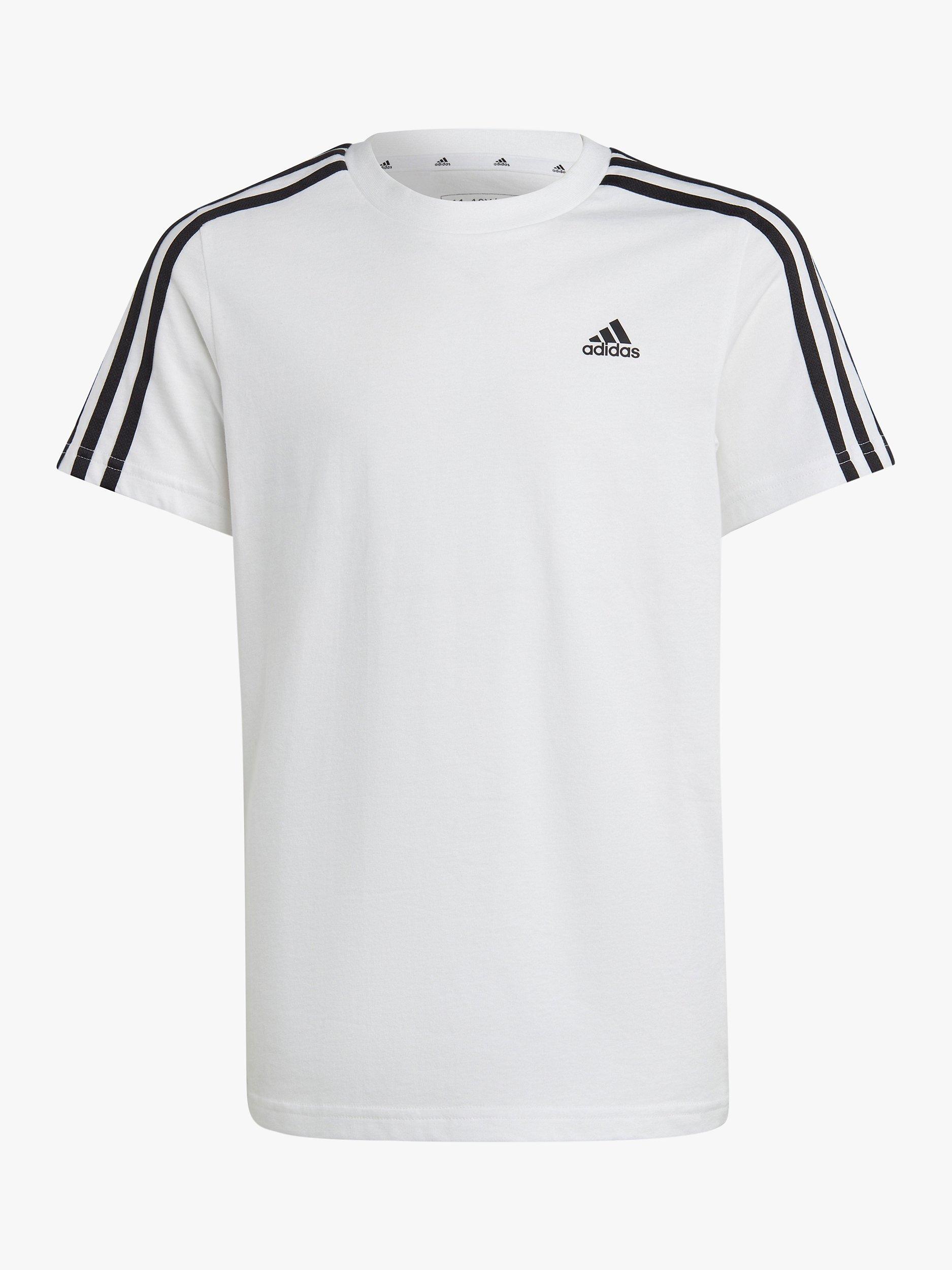 adidas Kids' Stripe Logo Cotton T-Shirt, White