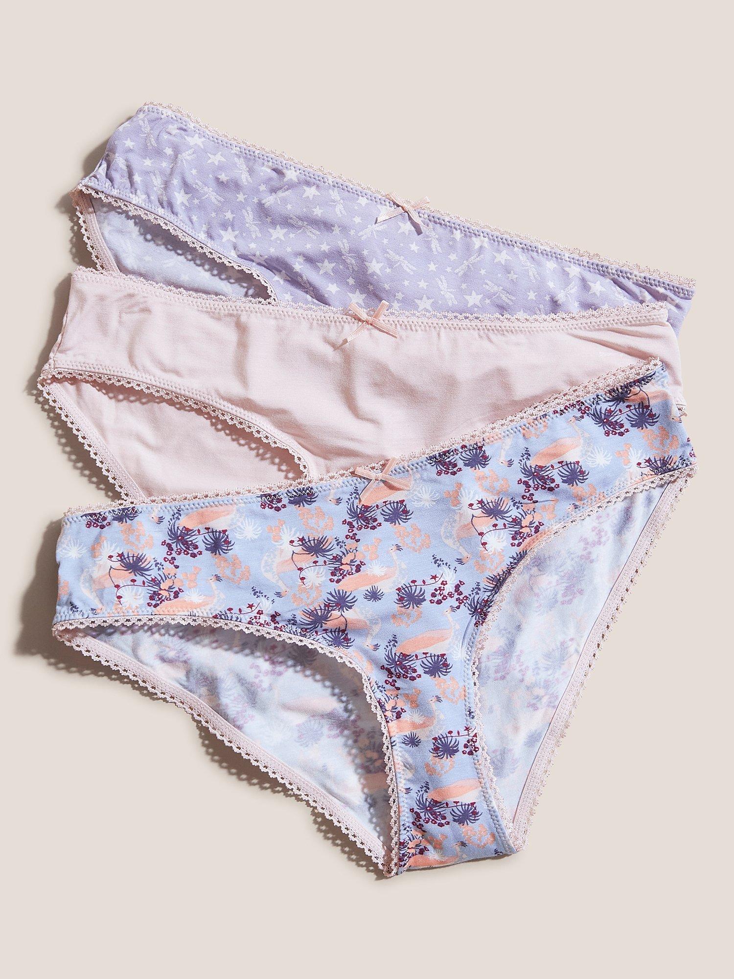 White Stuff Plain/Floral/Stars Knickers, Pack of 3, Blue/Multi