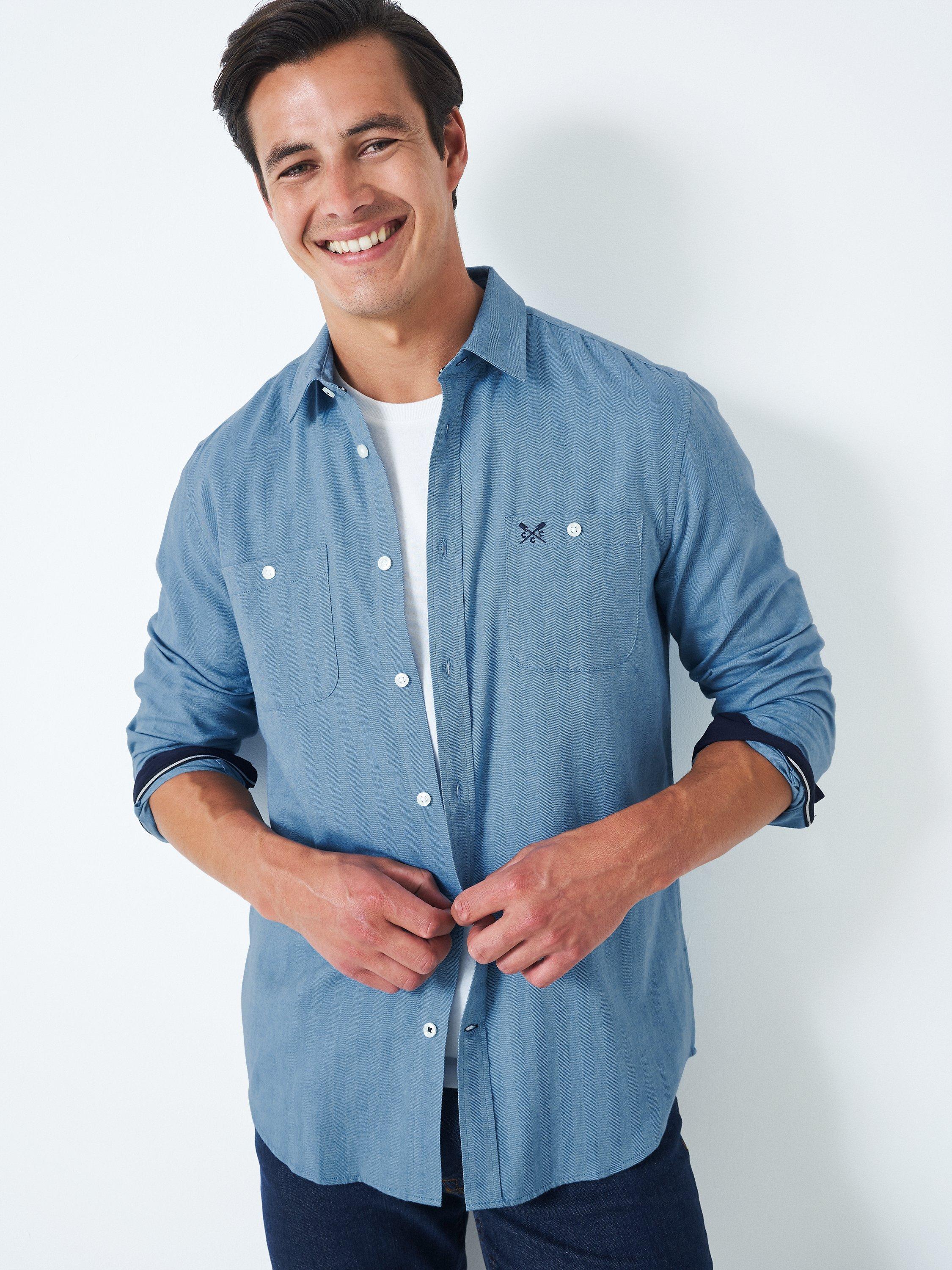 Crew Clothing Wool Blend Herringbone Shirt, Chambray Blue