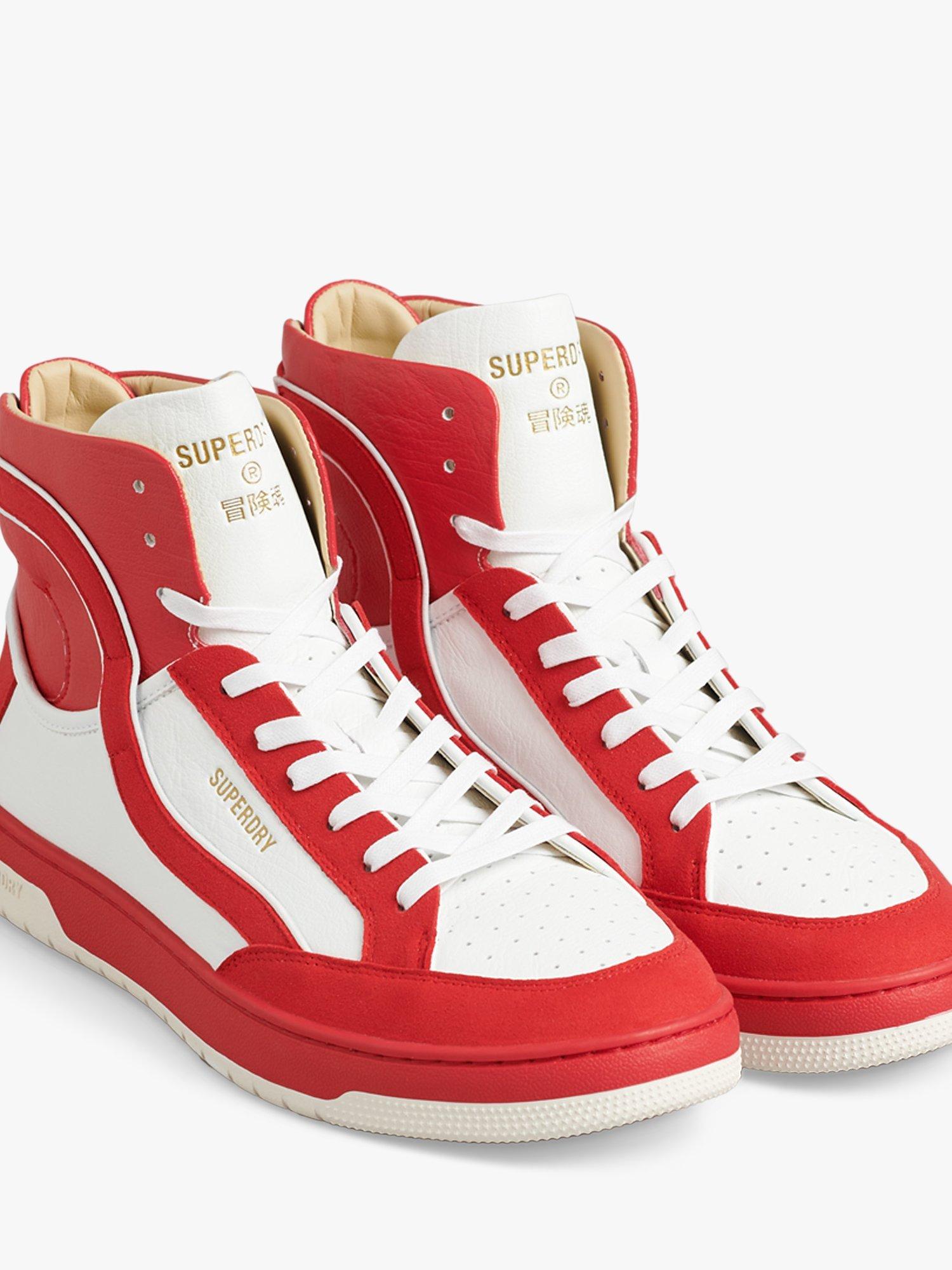 Superdry Vintage Vegan Basket High Top Trainers, White/Red