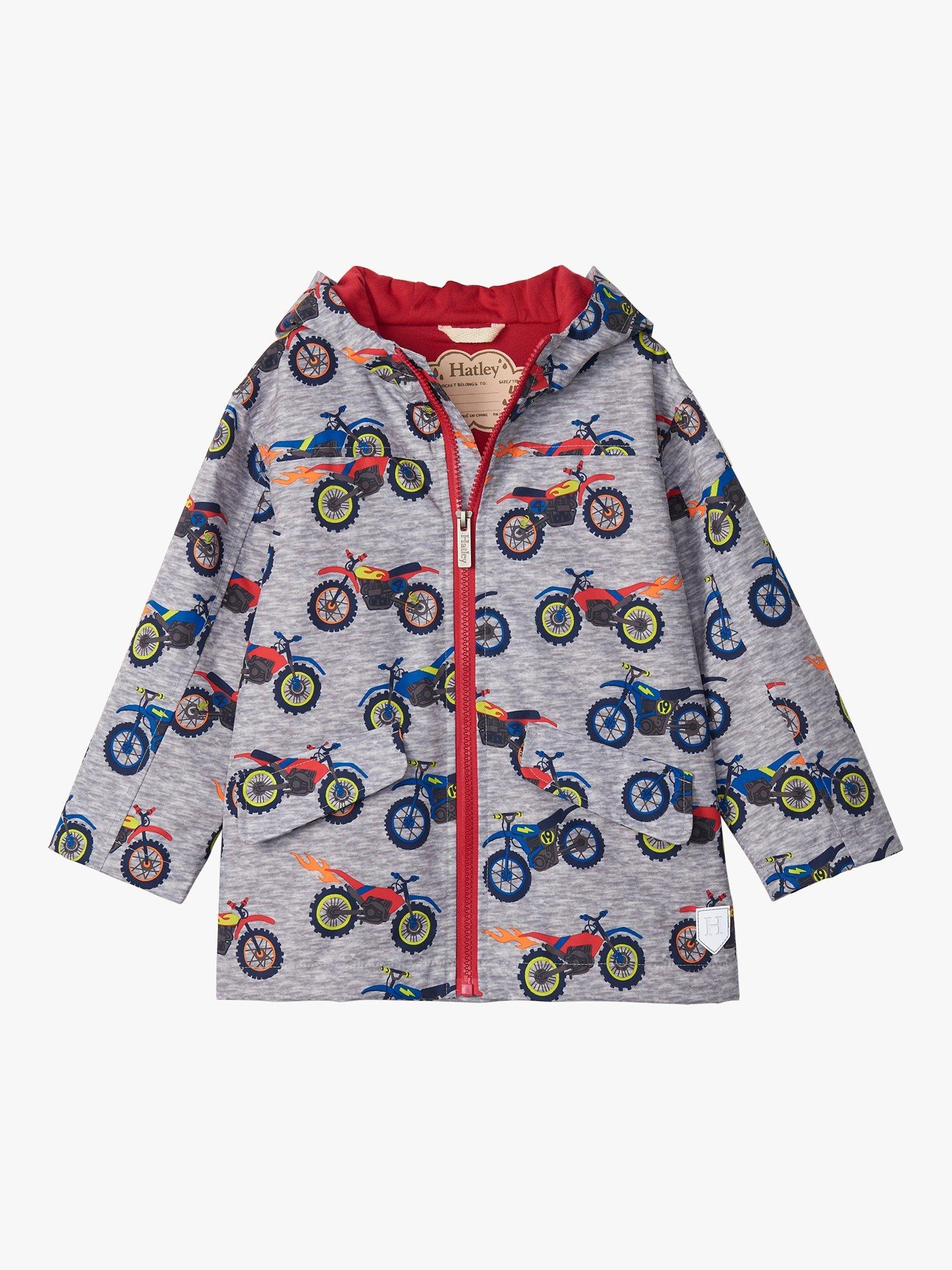 Hatley Kids' Motorbike Print Microfibre Rain Jacket, Grey Melange