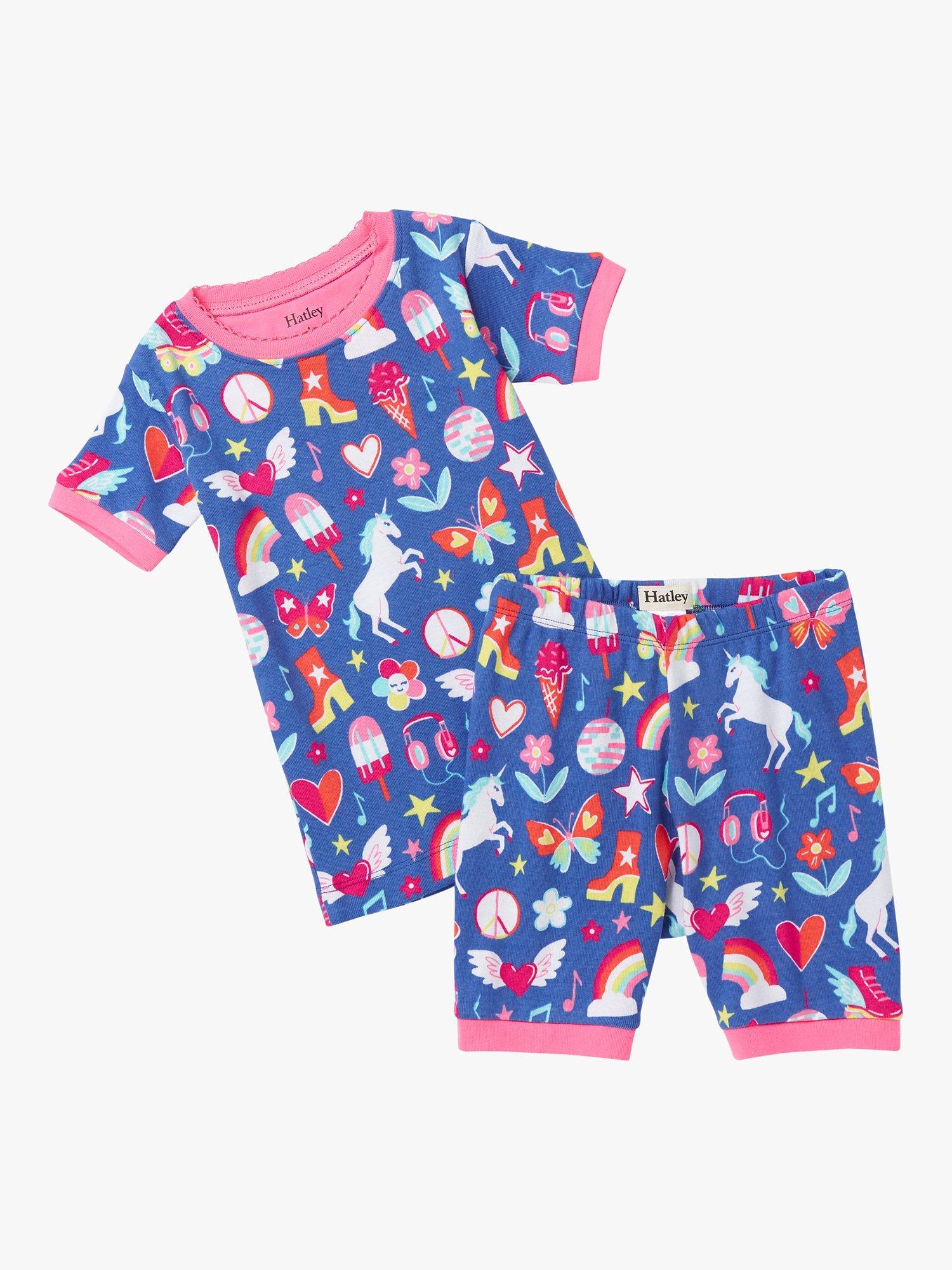 Hatley Kids' Cotton Short Sleeve Pyjama Set, Ampara Blue Doodle Print