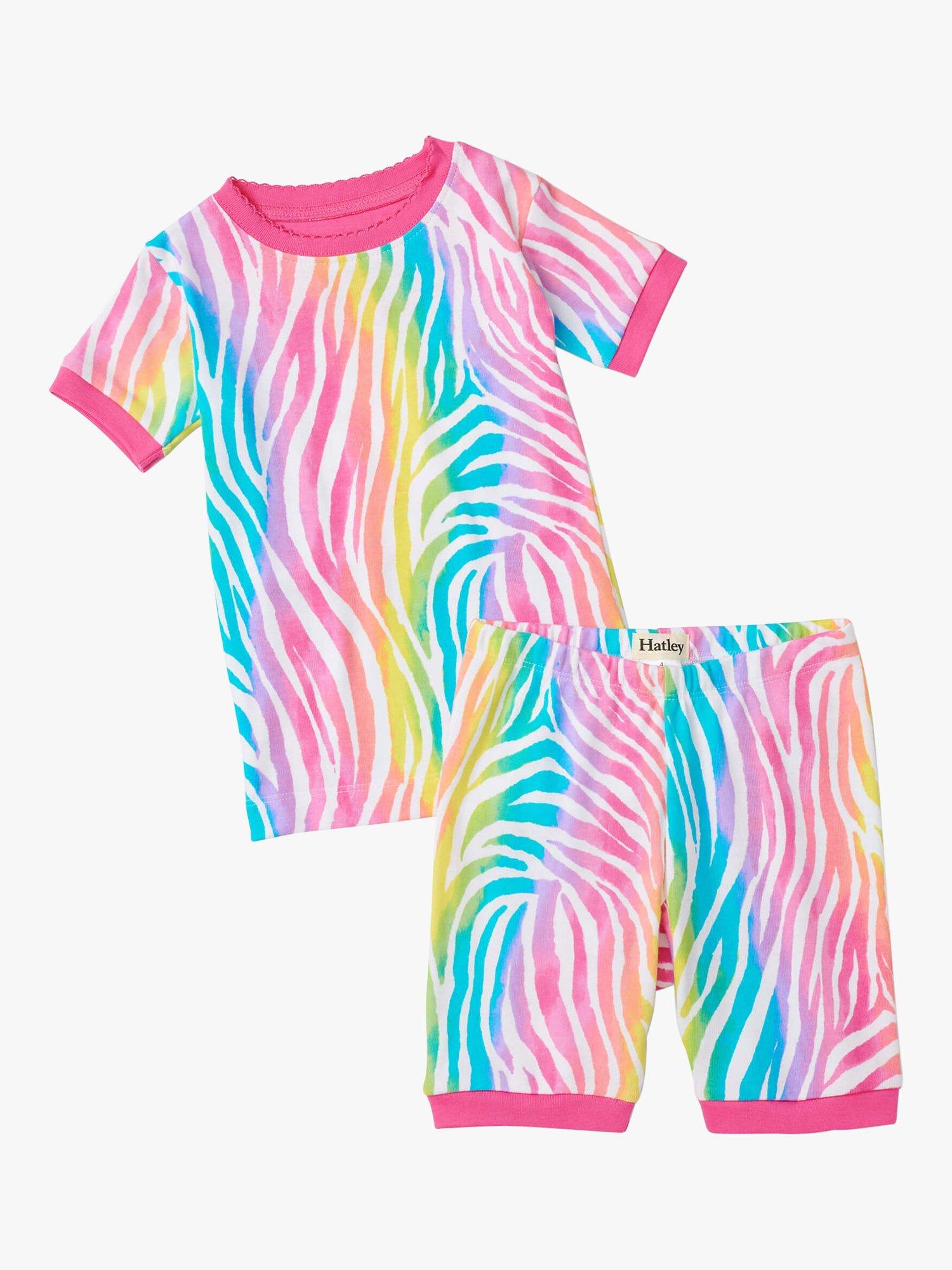 Hatley Kids' Cotton Short Sleeve Pyjama Set, Rainbow Zebra