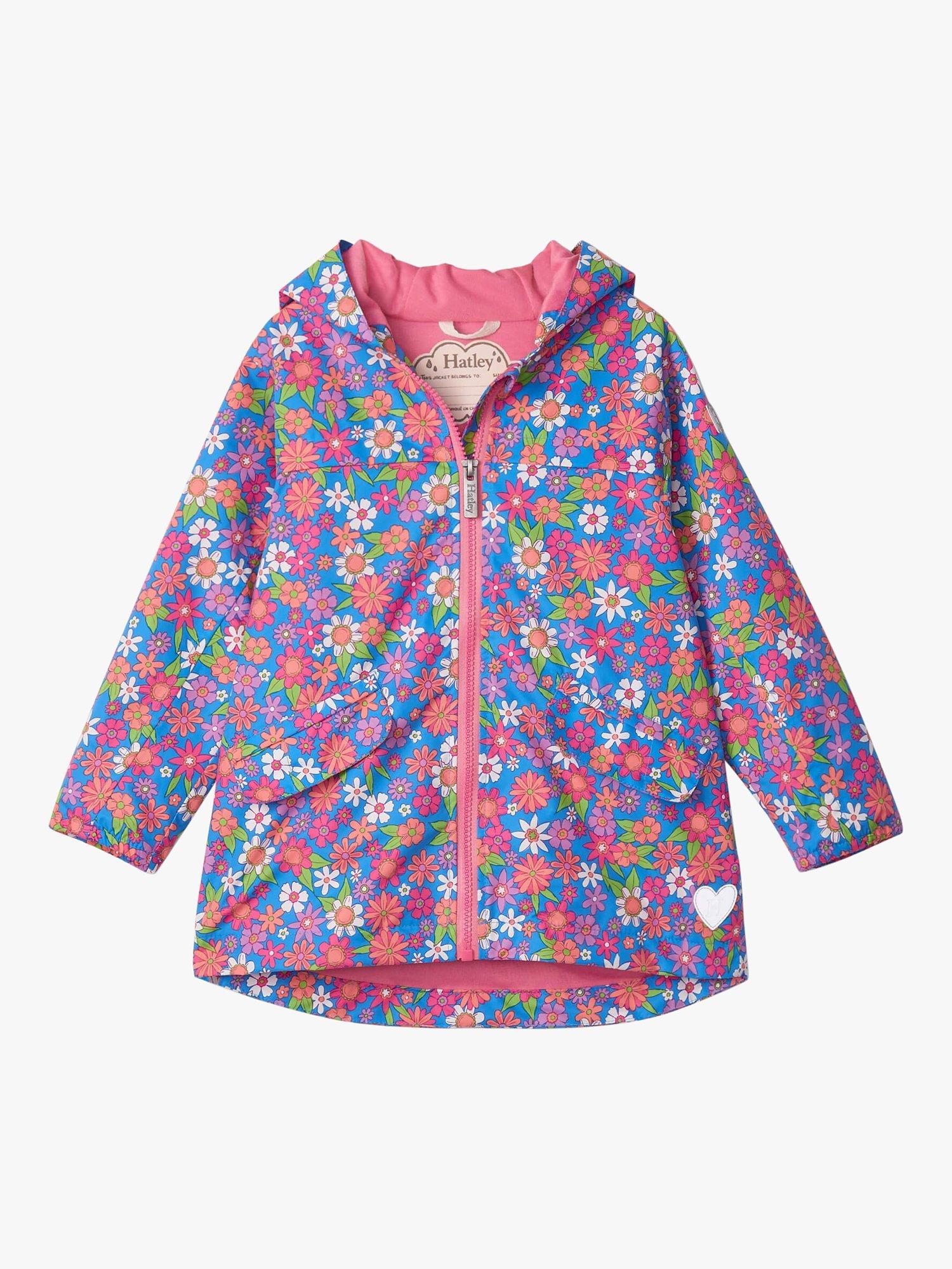 Hatley Kids' Microfibre Rain Jacket, Blue Floral